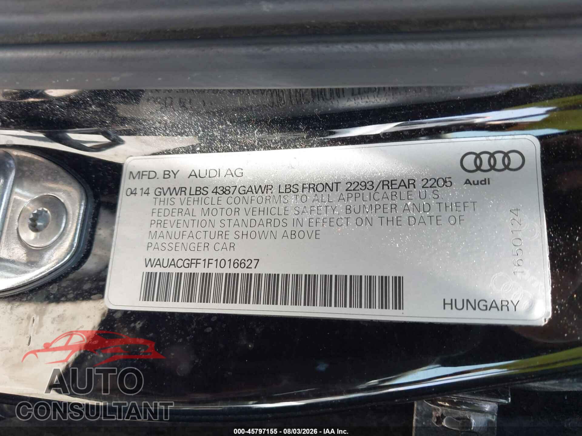 AUDI A3 2015 - WAUACGFF1F1016627