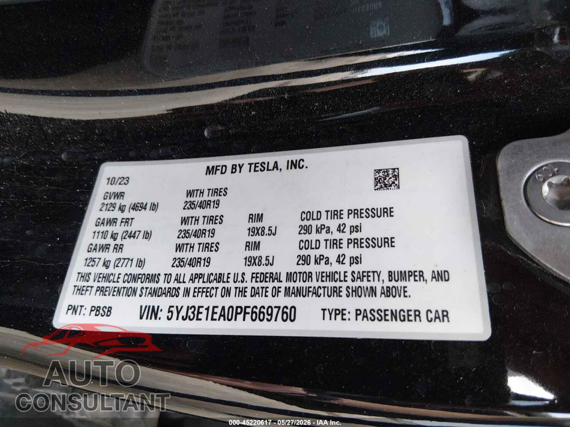TESLA MODEL 3 2023 - 5YJ3E1EA0PF669760