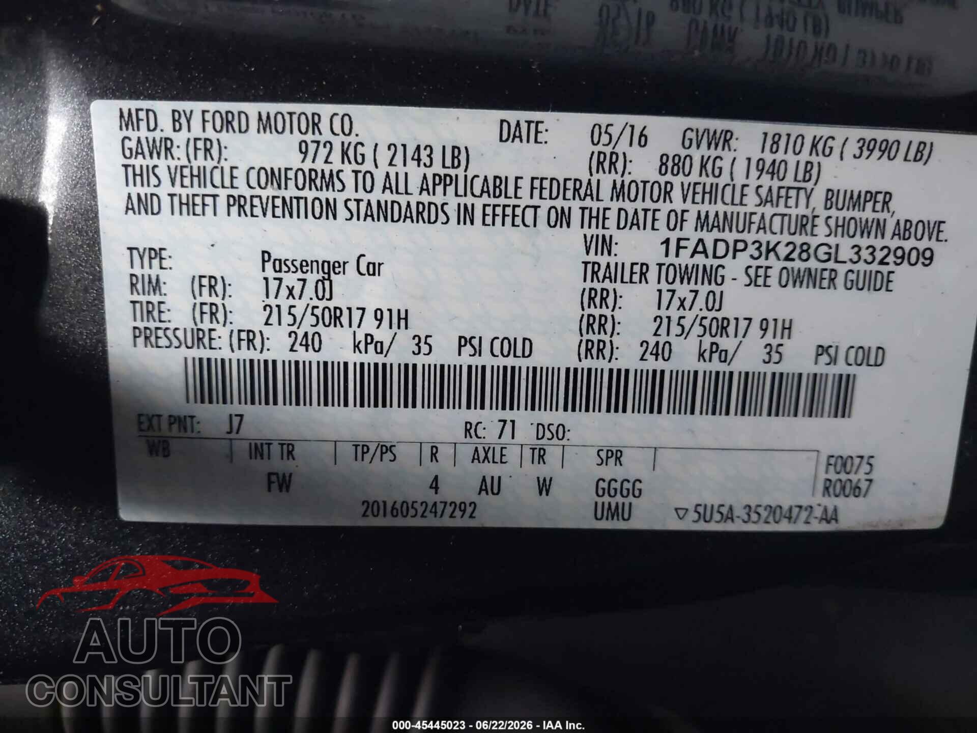 FORD FOCUS 2016 - 1FADP3K28GL332909