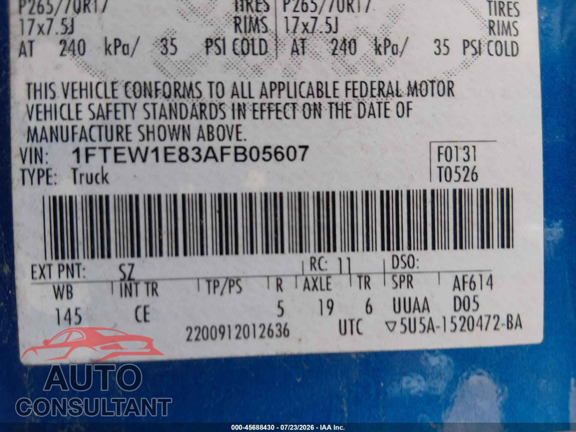 FORD F-150 2010 - 1FTEW1E83AFB05607