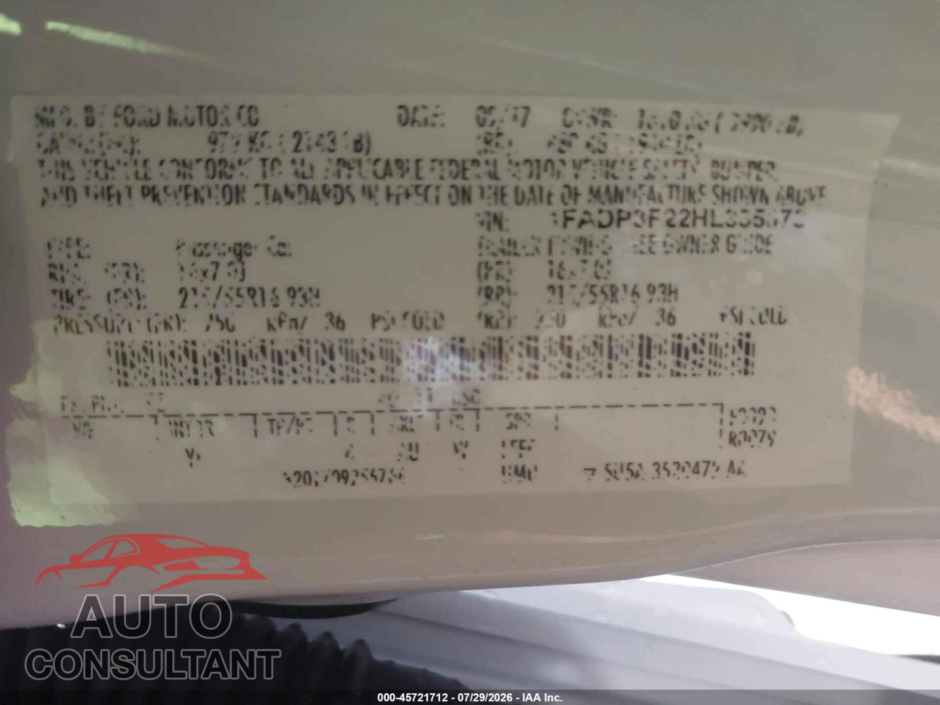 FORD FOCUS 2017 - 1FADP3F22HL335073