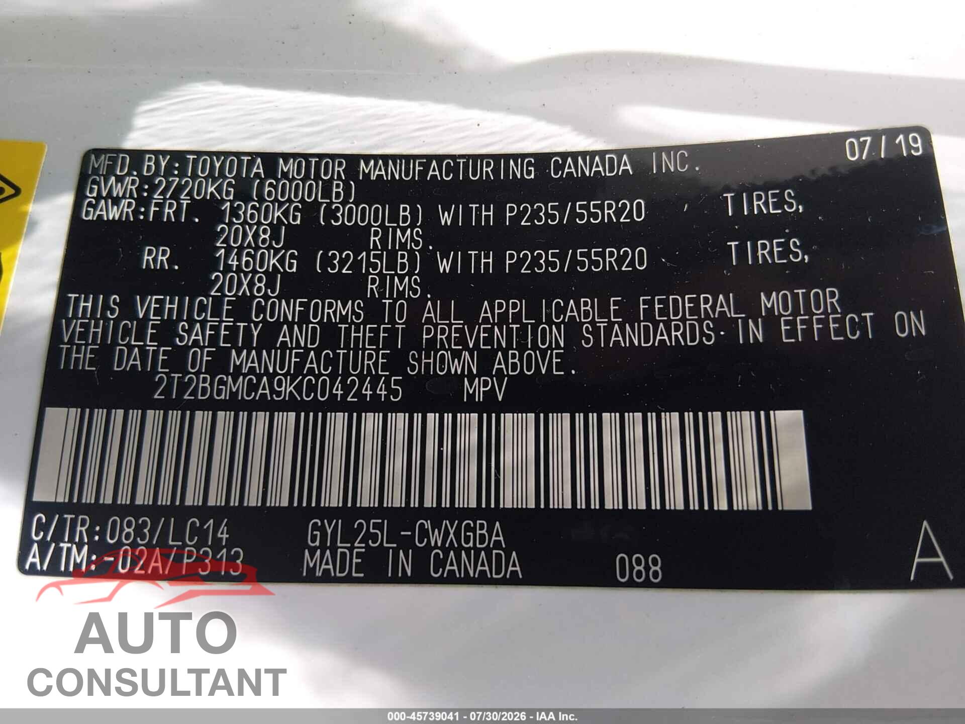 LEXUS RX 2019 - 2T2BGMCA9KC042445