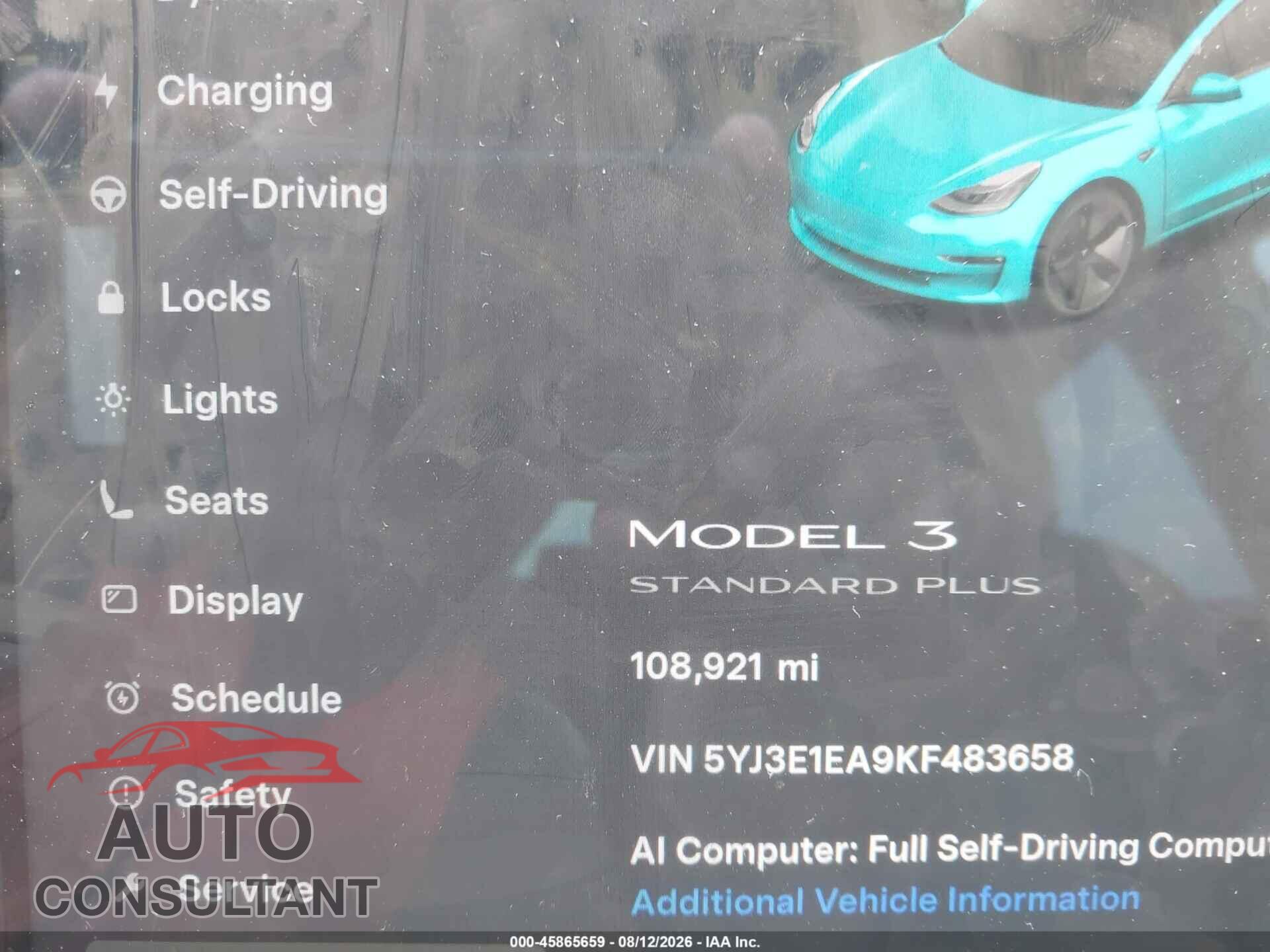 TESLA MODEL 3 2019 - 5YJ3E1EA9KF483658