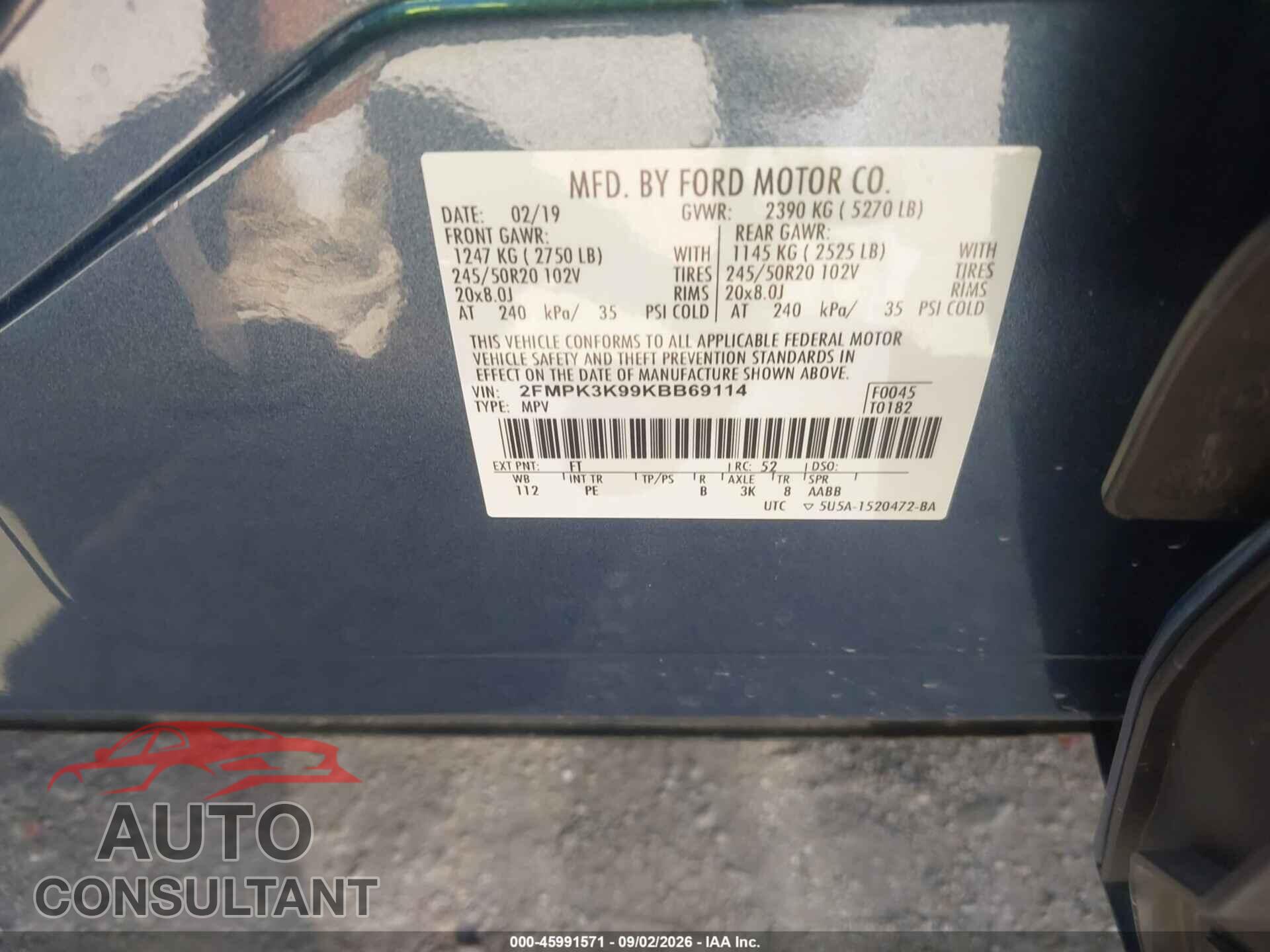 FORD EDGE 2019 - 2FMPK3K99KBB69114