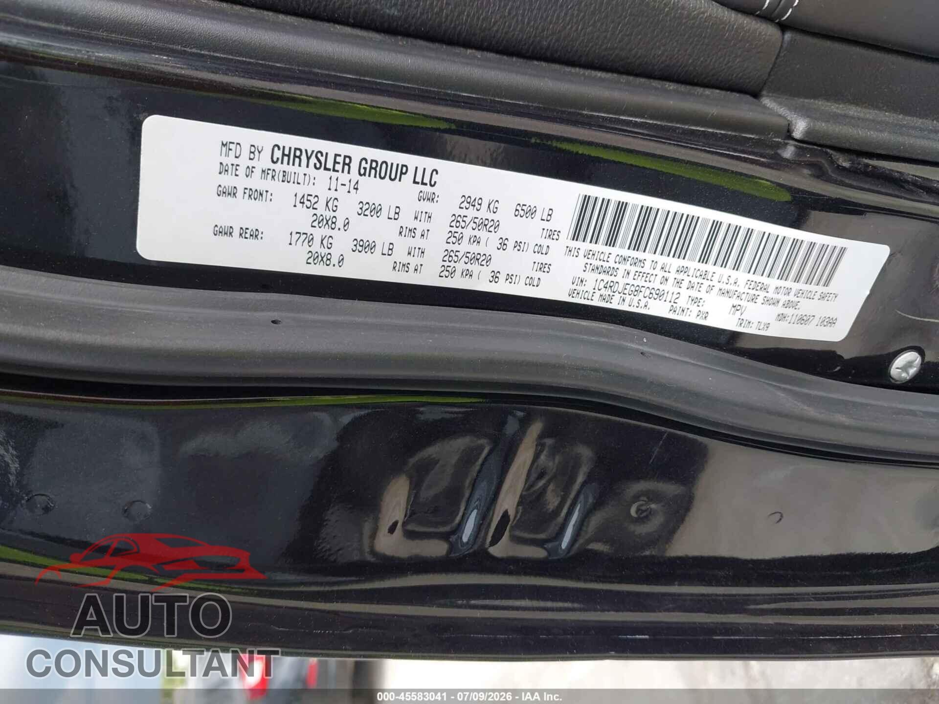 DODGE DURANGO 2015 - 1C4RDJEG8FC690112