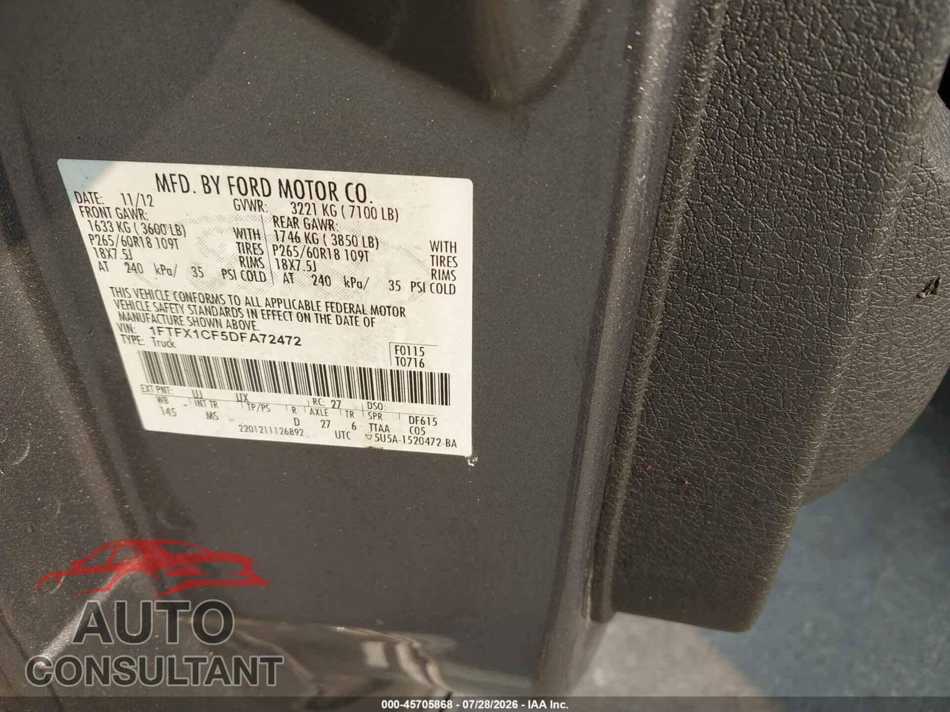 FORD F-150 2013 - 1FTFX1CF5DFA72472