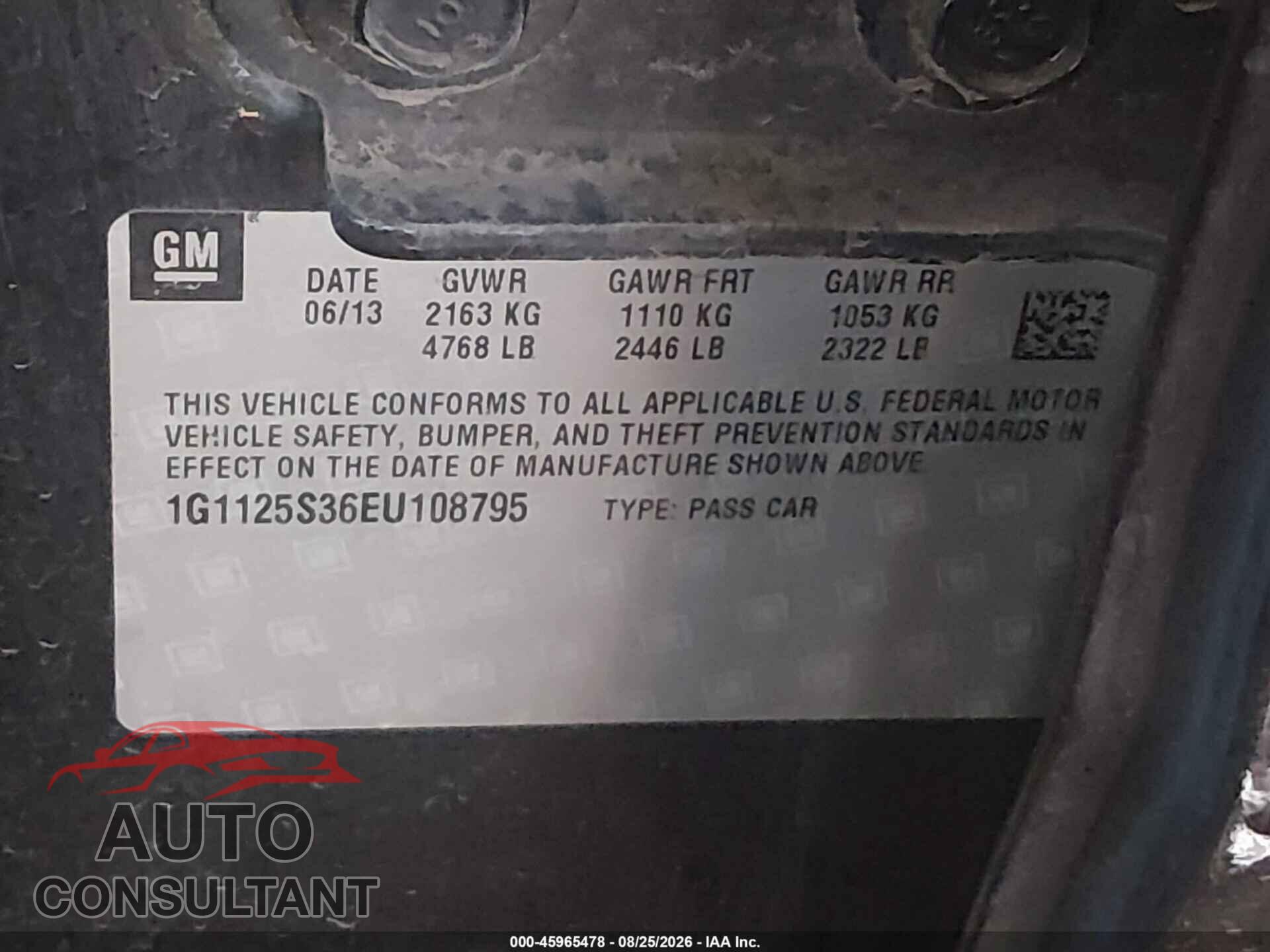 CHEVROLET IMPALA 2014 - 1G1125S36EU108795