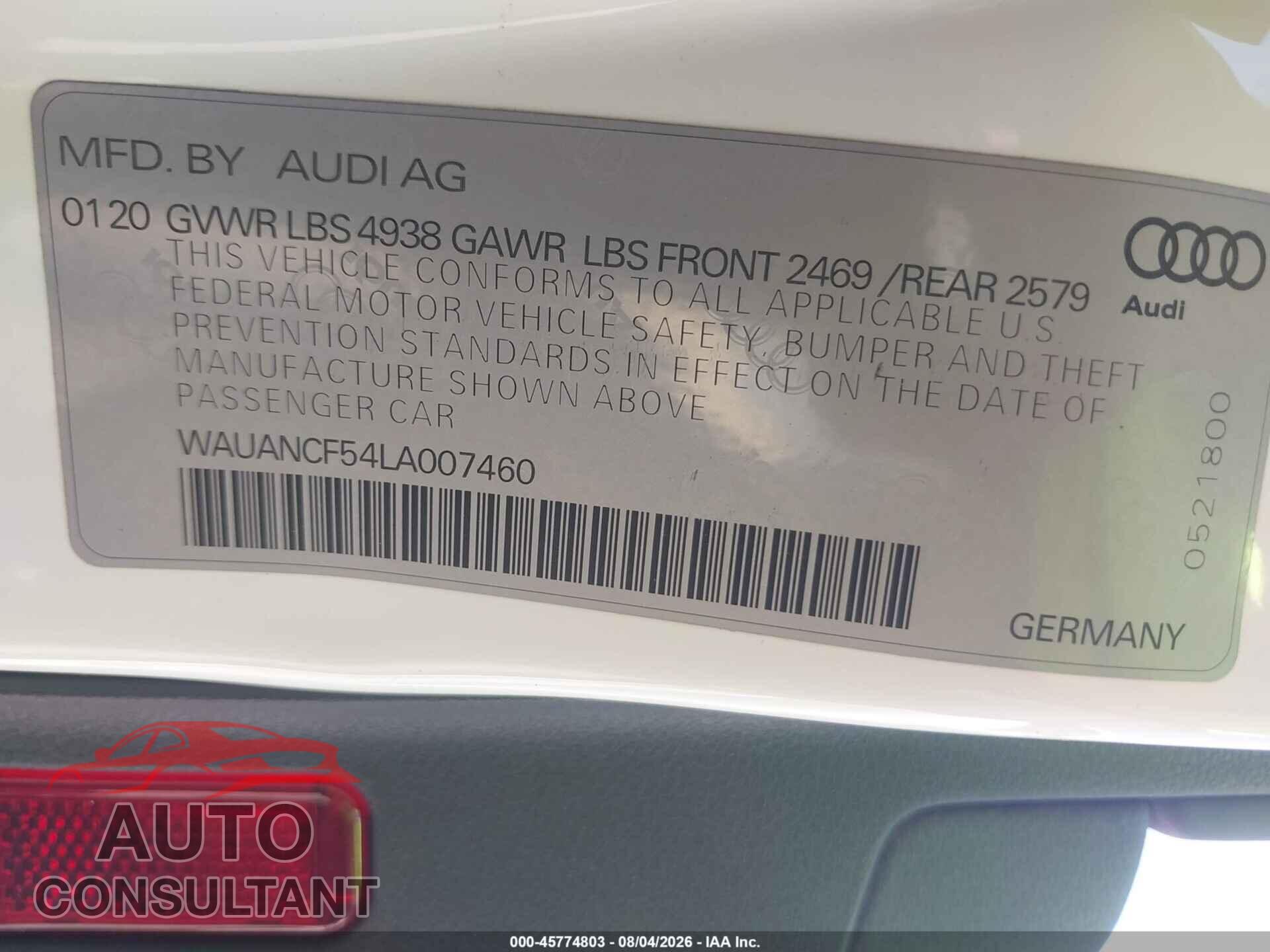 AUDI A5 SPORTBACK 2020 - WAUANCF54LA007460