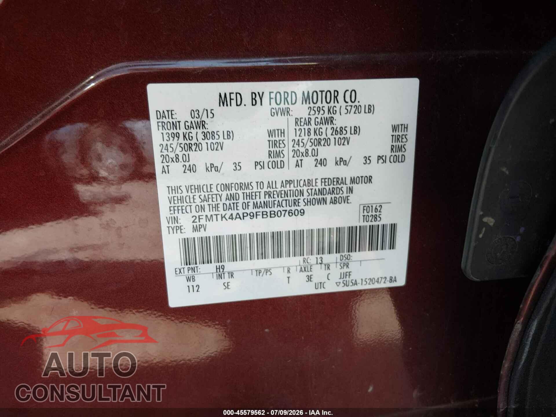 FORD EDGE 2015 - 2FMTK4AP9FBB07609