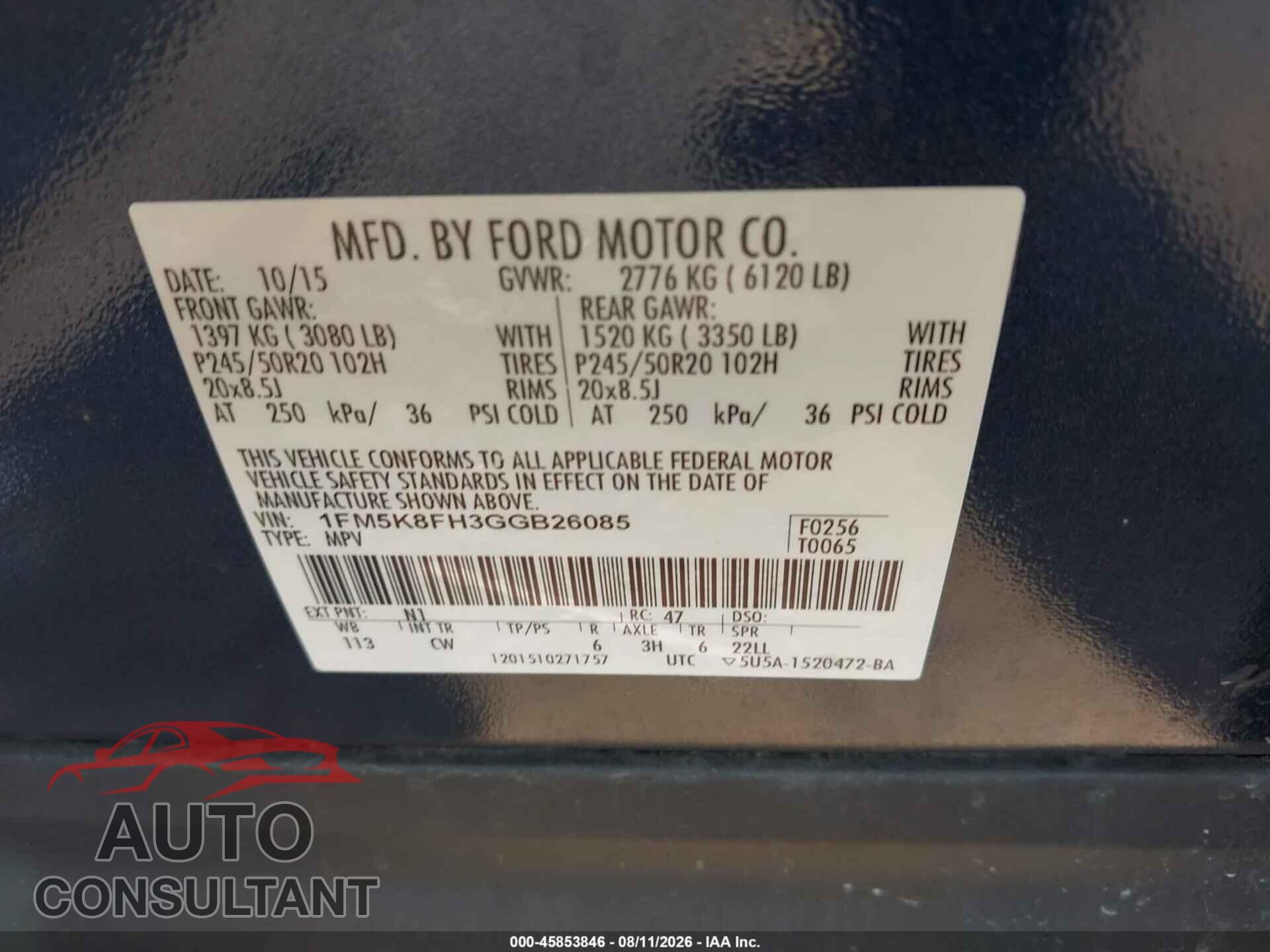 FORD EXPLORER 2016 - 1FM5K8FH3GGB26085