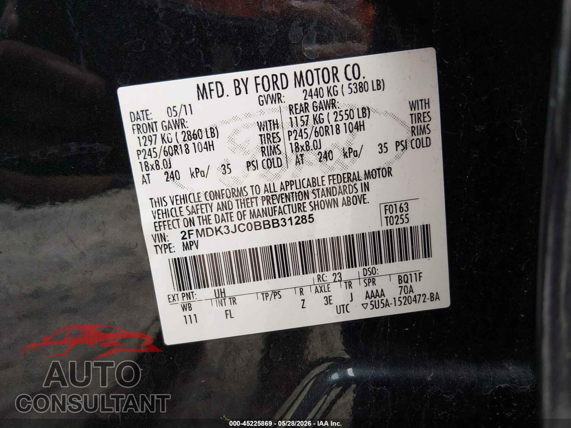 FORD EDGE 2011 - 2FMDK3JC0BBB31285