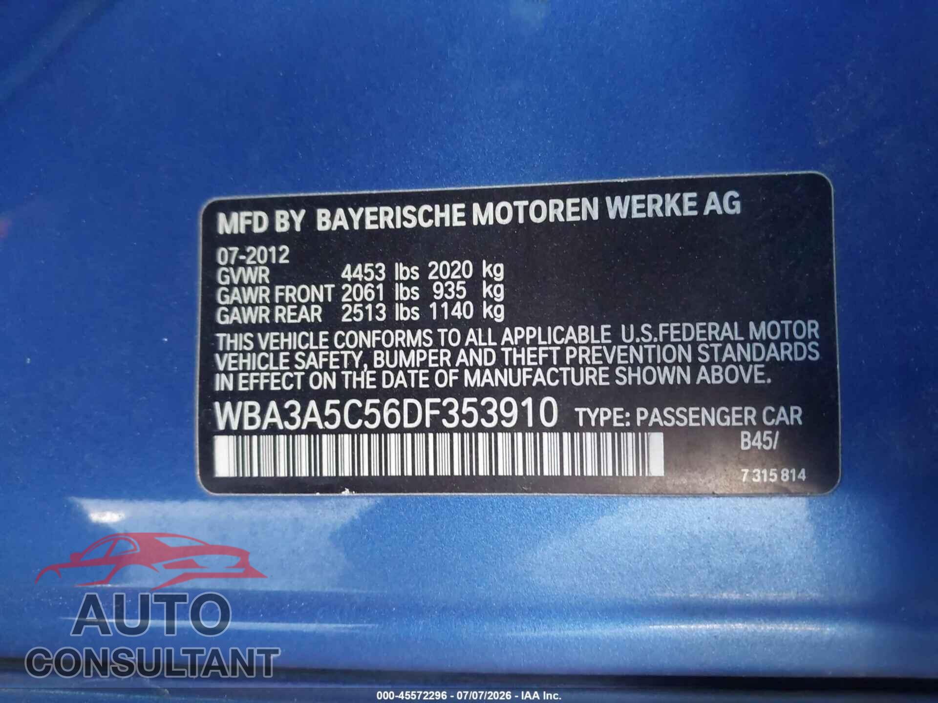 BMW 328I 2013 - WBA3A5C56DF353910