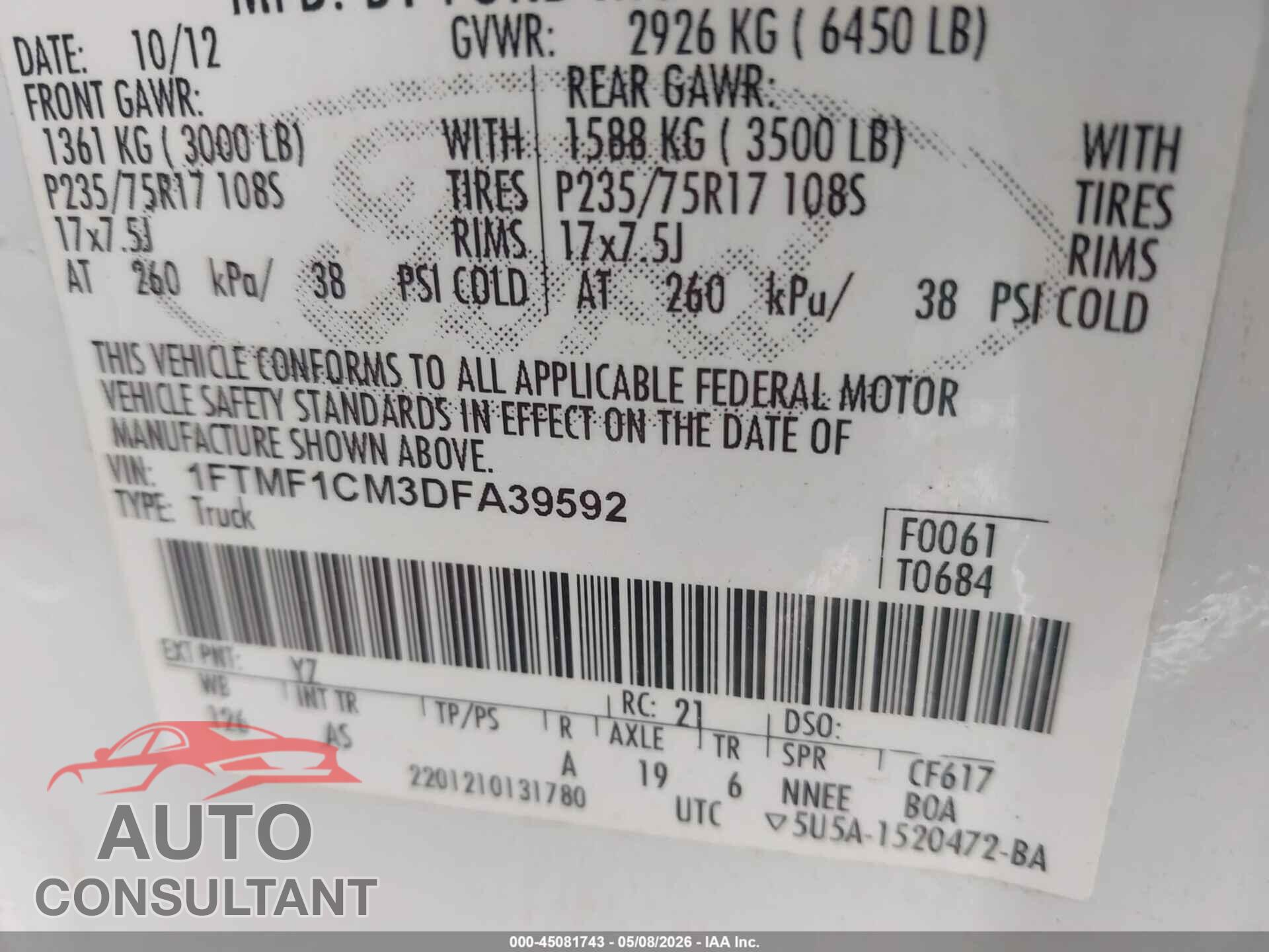 FORD F-150 2013 - 1FTMF1CM3DFA39592