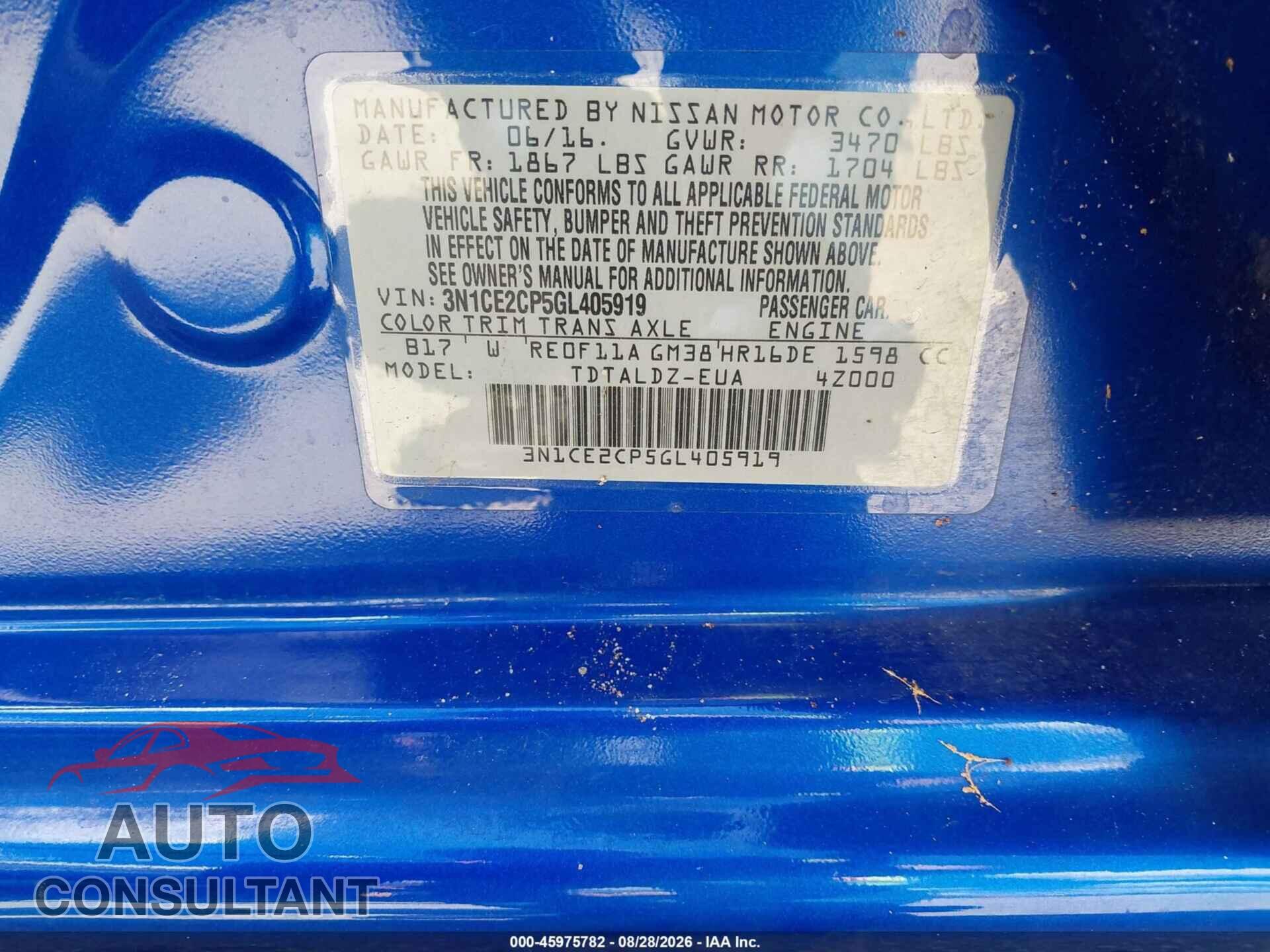 NISSAN VERSA NOTE 2016 - 3N1CE2CP5GL405919