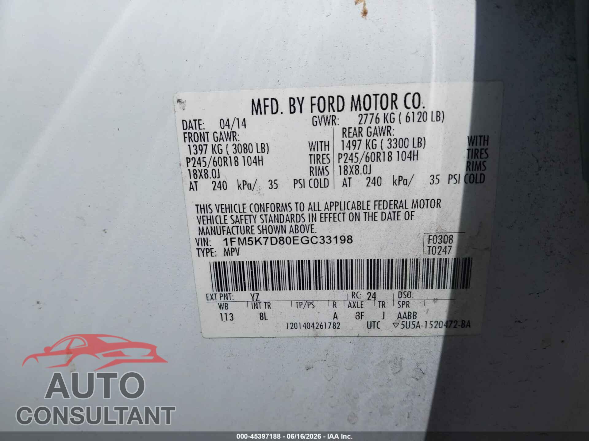 FORD EXPLORER 2014 - 1FM5K7D80EGC33198