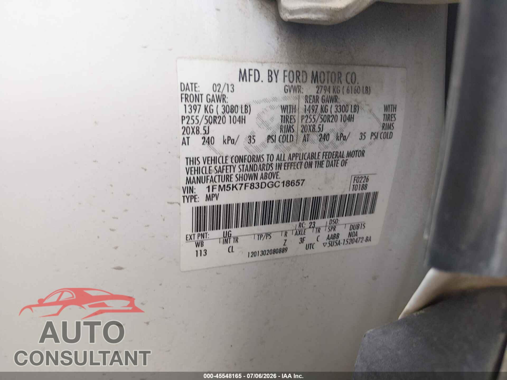 FORD EXPLORER 2013 - 1FM5K7F83DGC18657