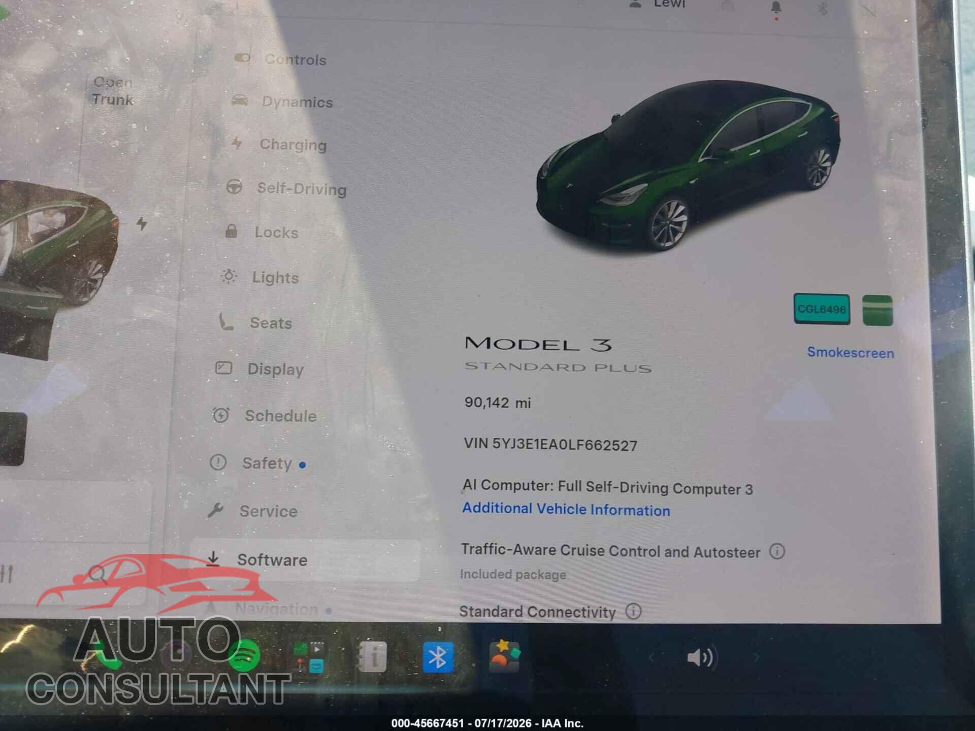 TESLA MODEL 3 2020 - 5YJ3E1EA0LF662527