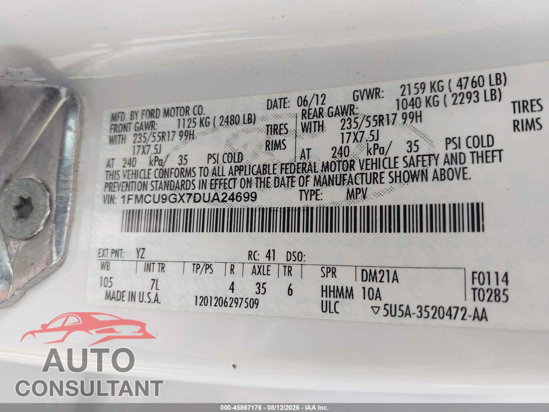 FORD ESCAPE 2013 - 1FMCU9GX7DUA24699