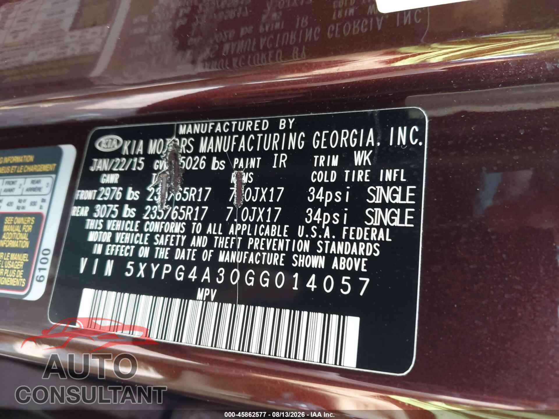 KIA SORENTO 2016 - 5XYPG4A30GG014057