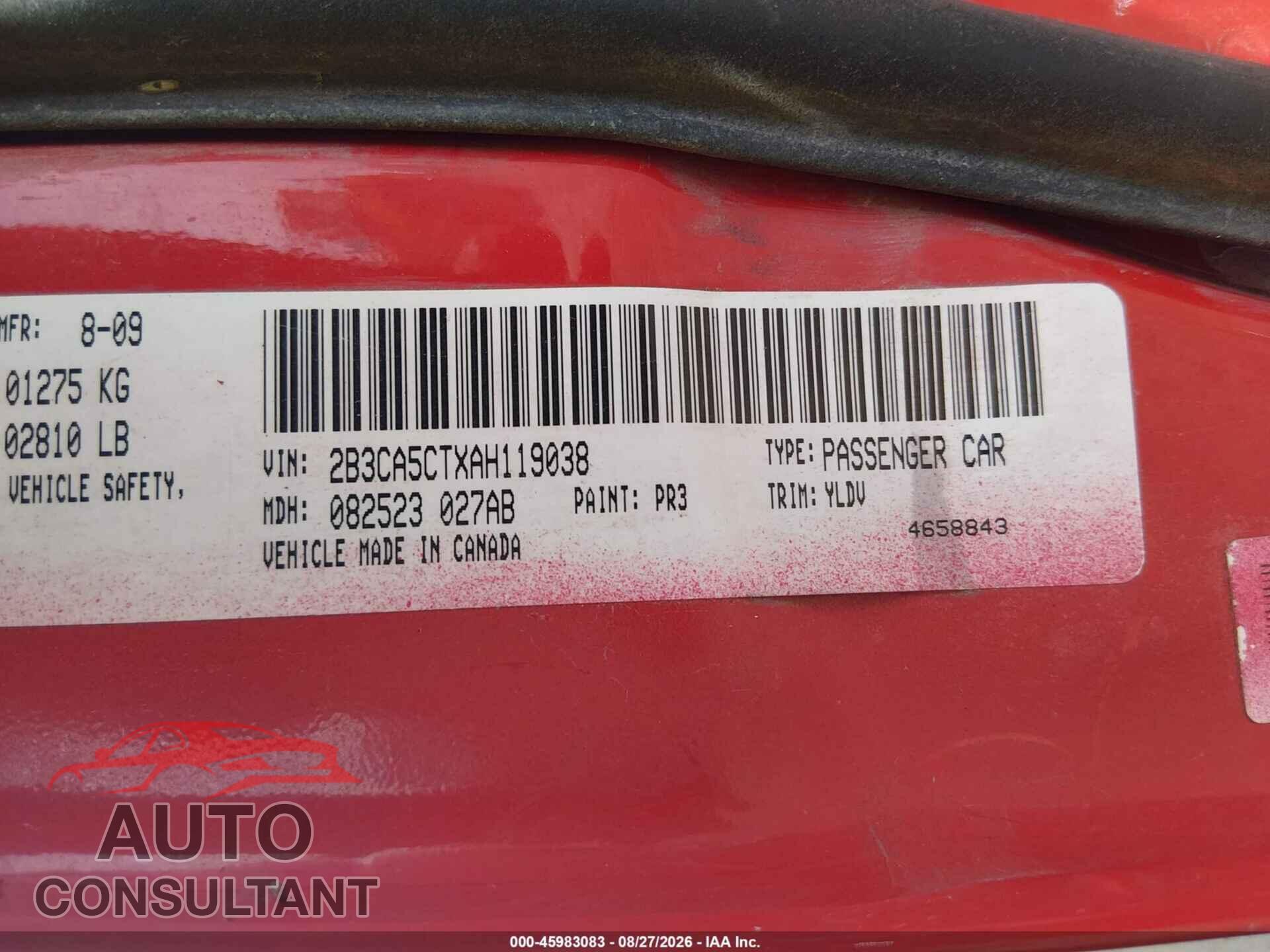 DODGE CHARGER 2010 - 2B3CA5CTXAH119038