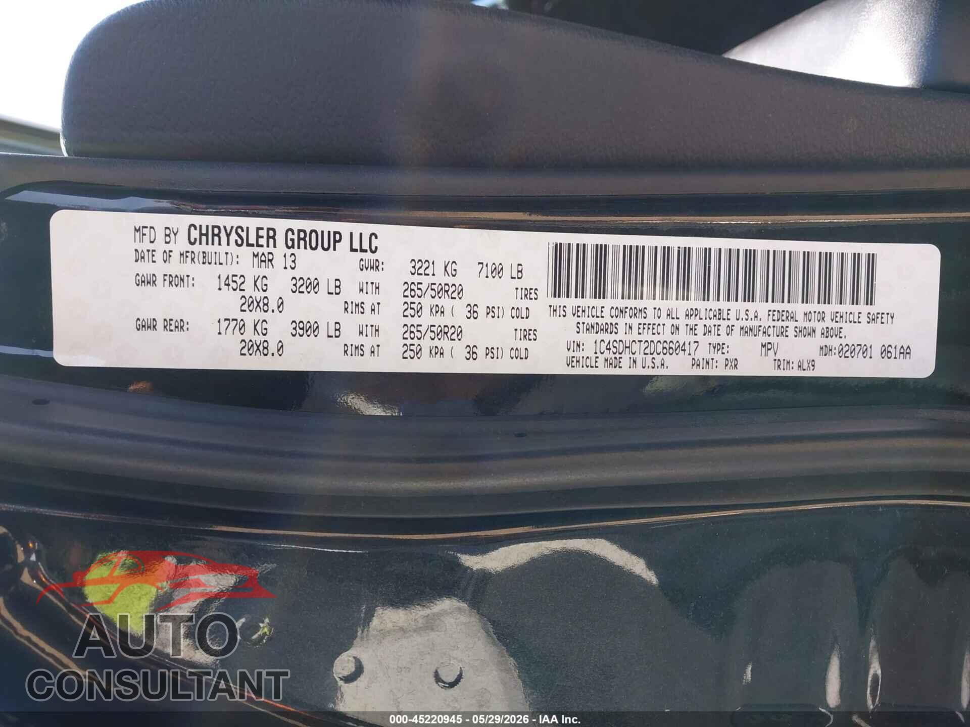DODGE DURANGO 2013 - 1C4SDHCT2DC660417