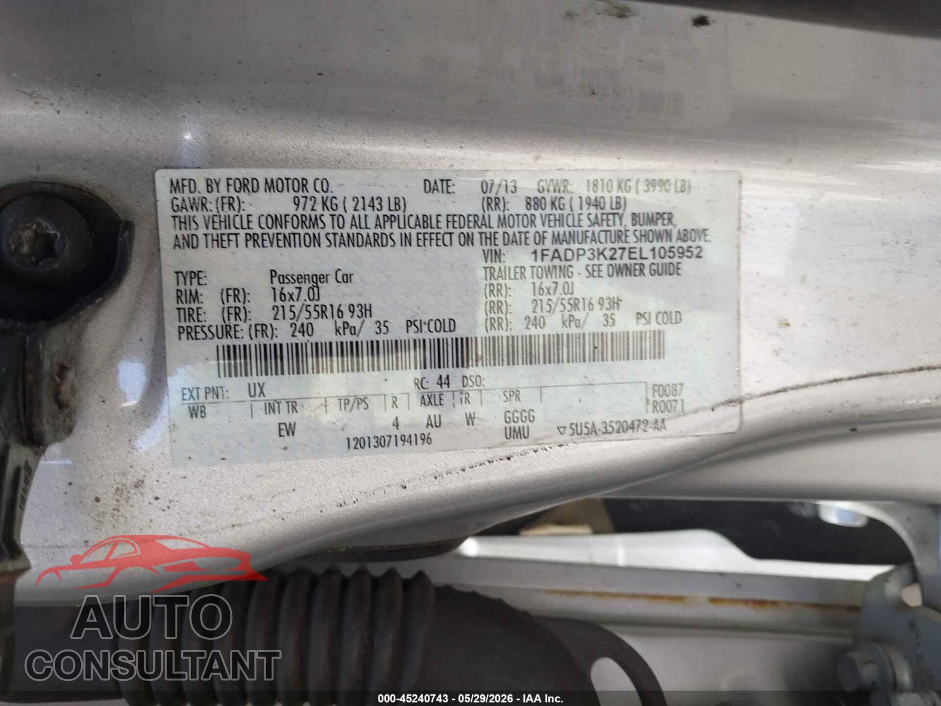 FORD FOCUS 2014 - 1FADP3K27EL105952