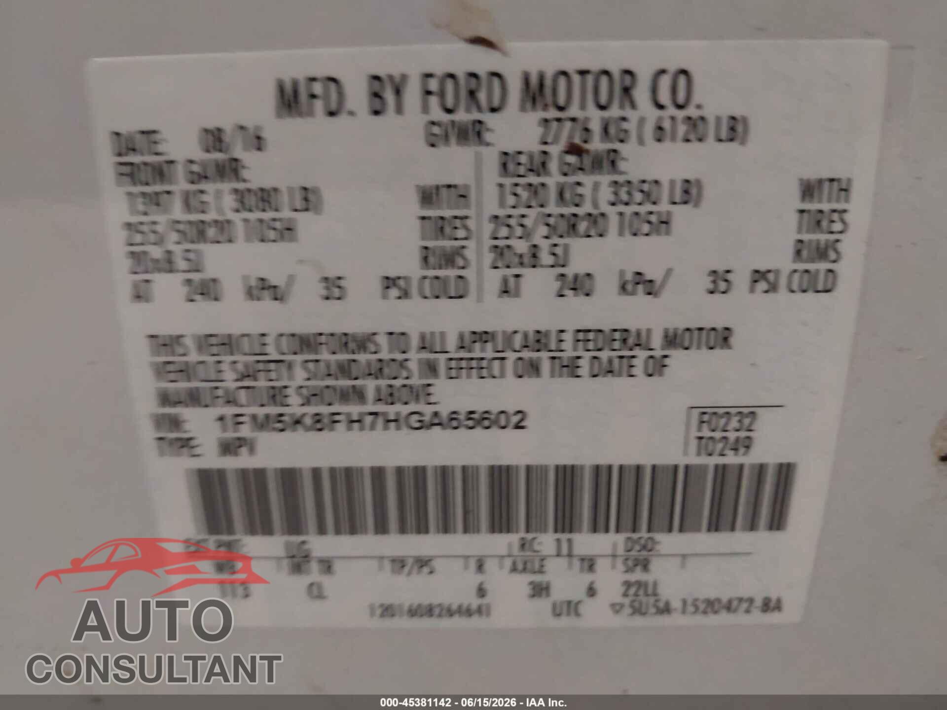 FORD EXPLORER 2017 - 1FM5K8FH7HGA65602