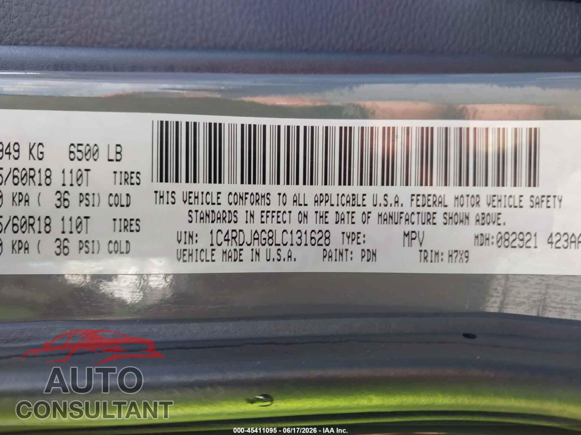DODGE DURANGO 2020 - 1C4RDJAG8LC131628