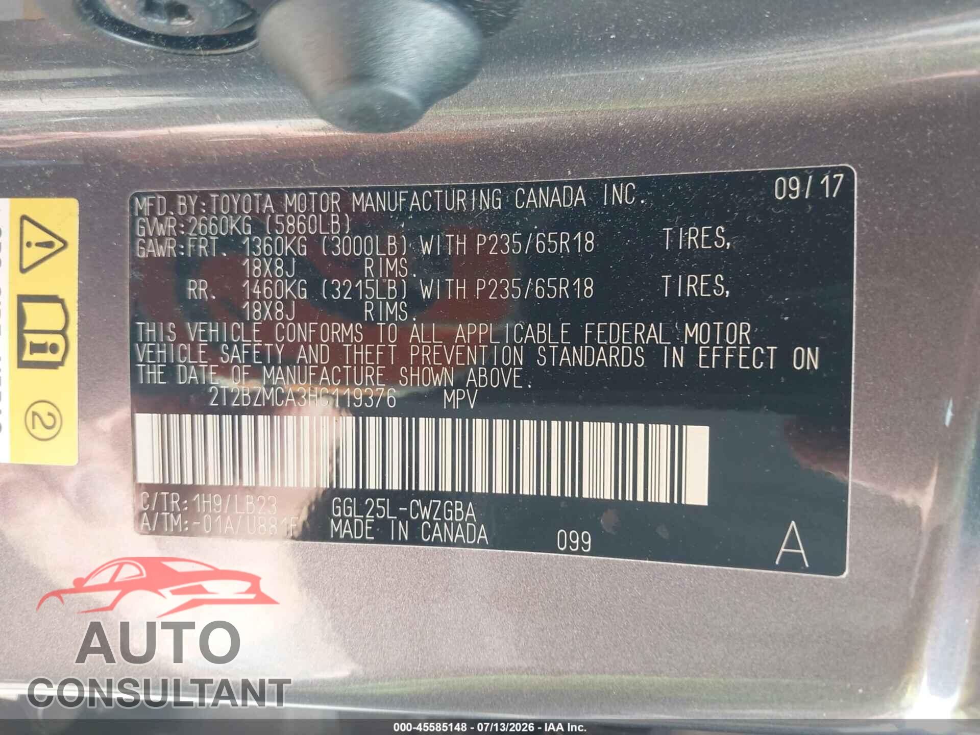 LEXUS RX 350 2017 - 2T2BZMCA3HC119376