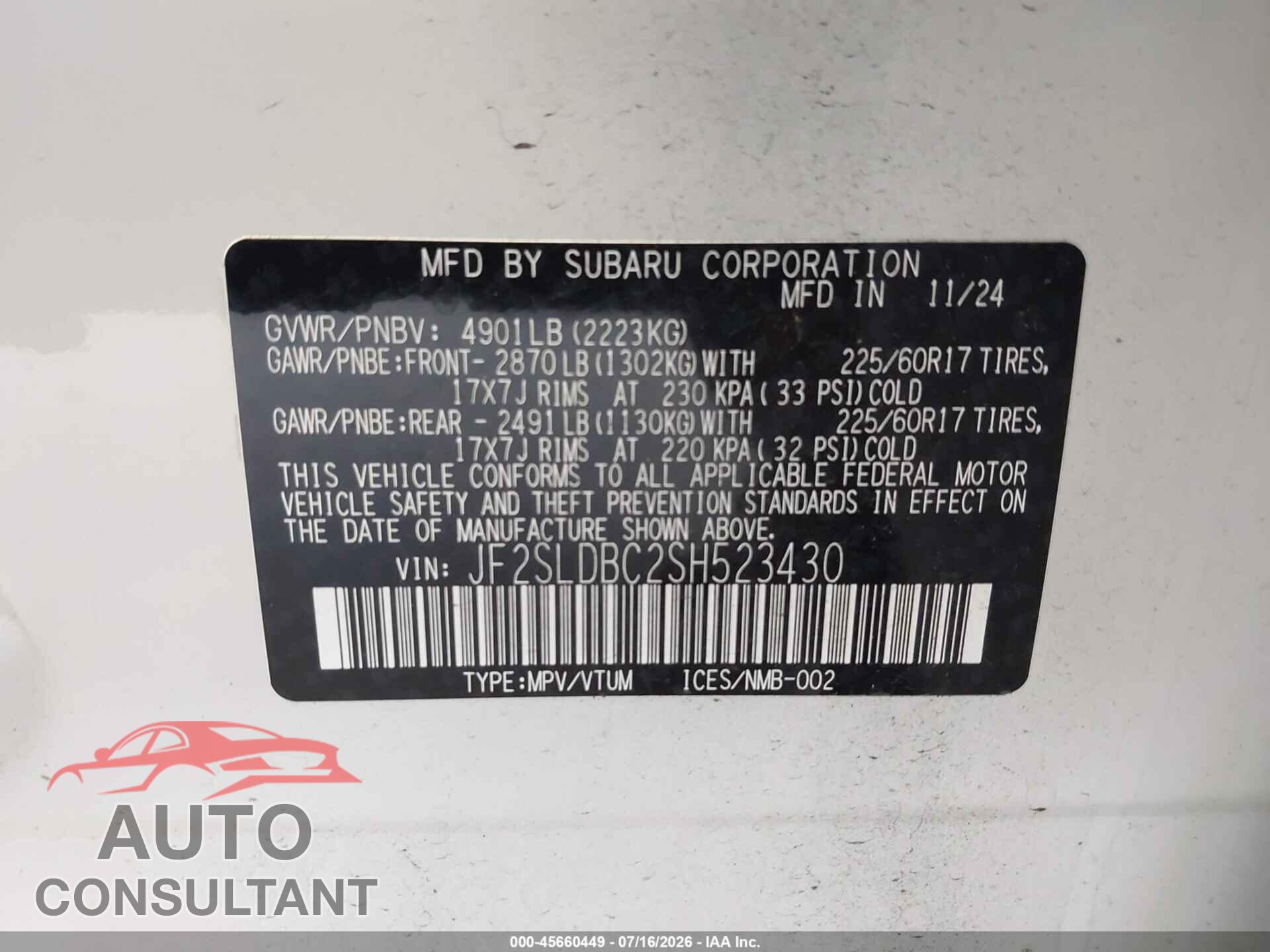 SUBARU FORESTER 2025 - JF2SLDBC2SH523430
