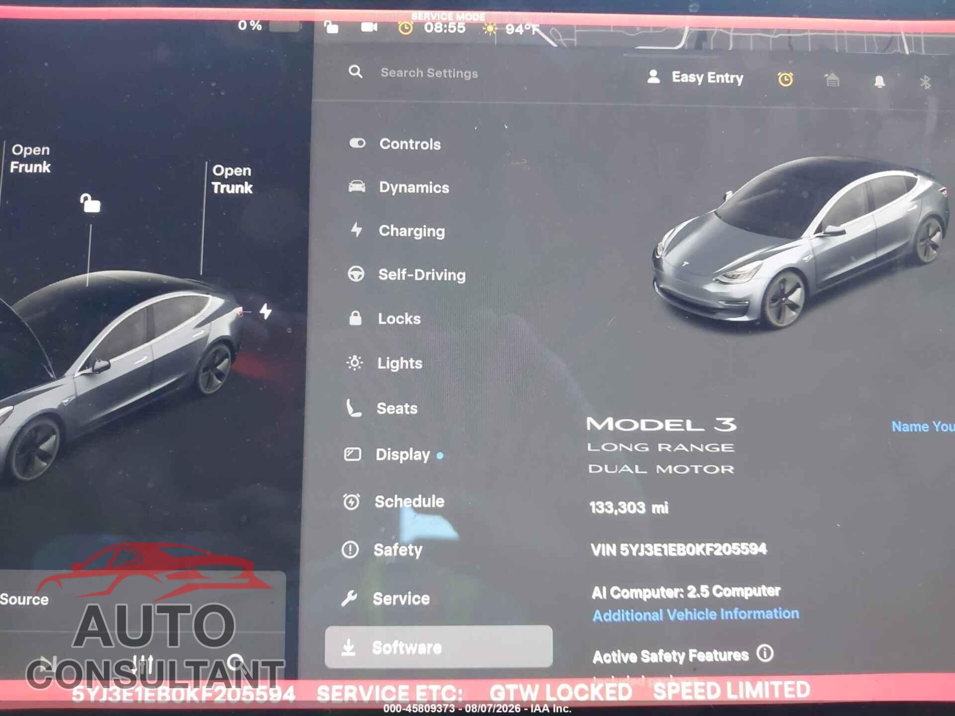 TESLA MODEL 3 2019 - 5YJ3E1EB0KF205594