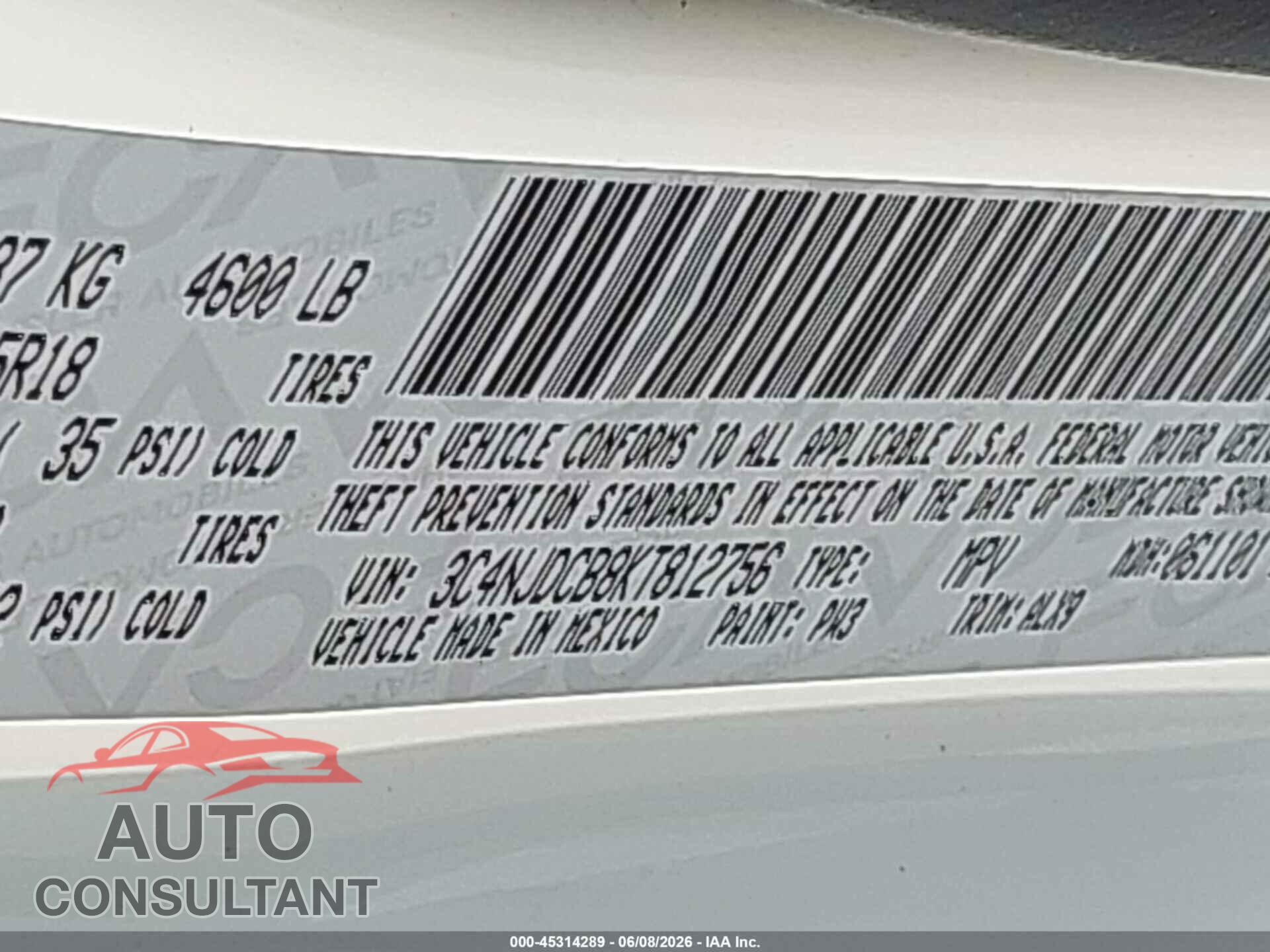 JEEP COMPASS 2019 - 3C4NJDCB8KT812756