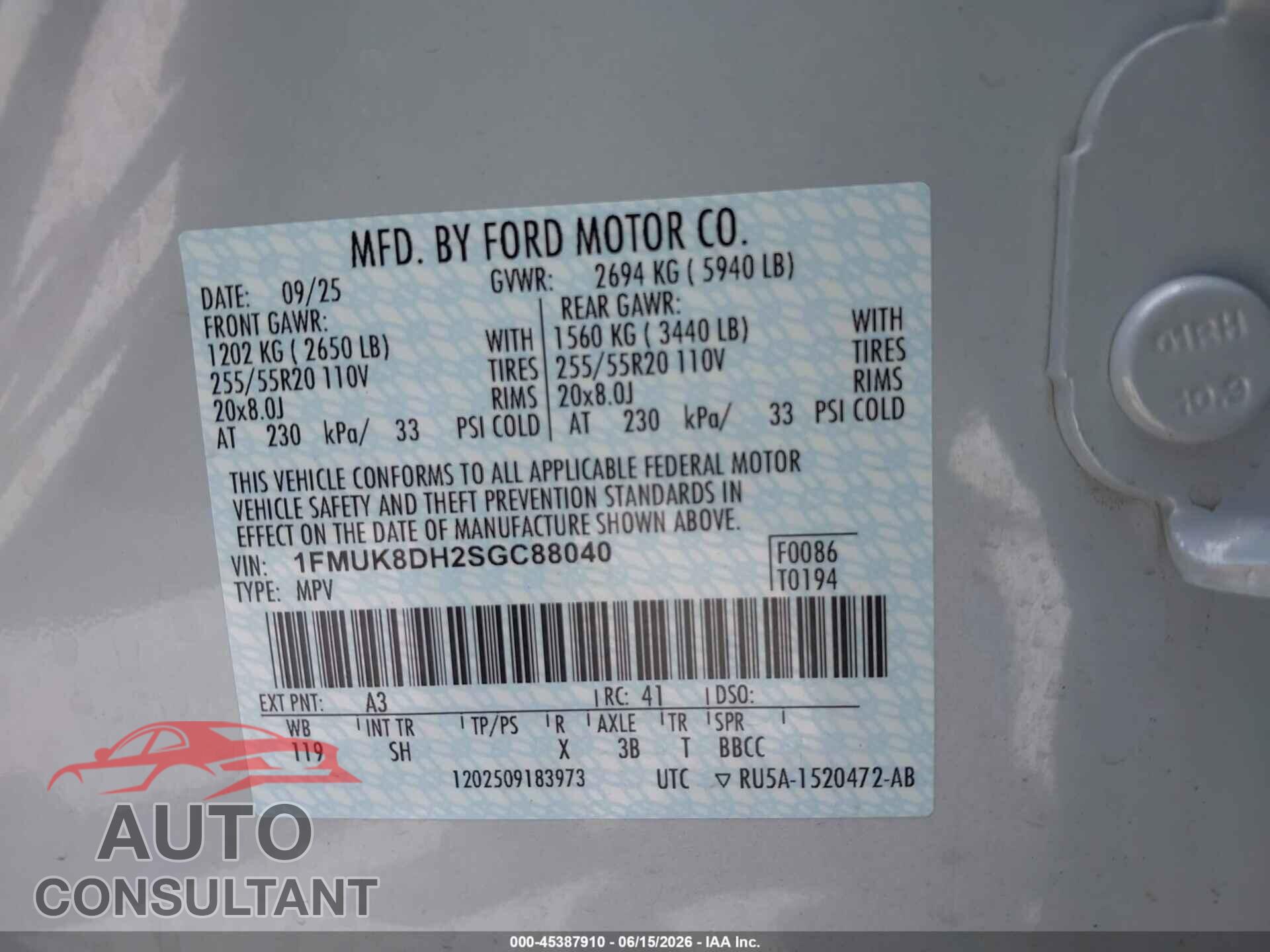 FORD EXPLORER 2025 - 1FMUK8DH2SGC88040
