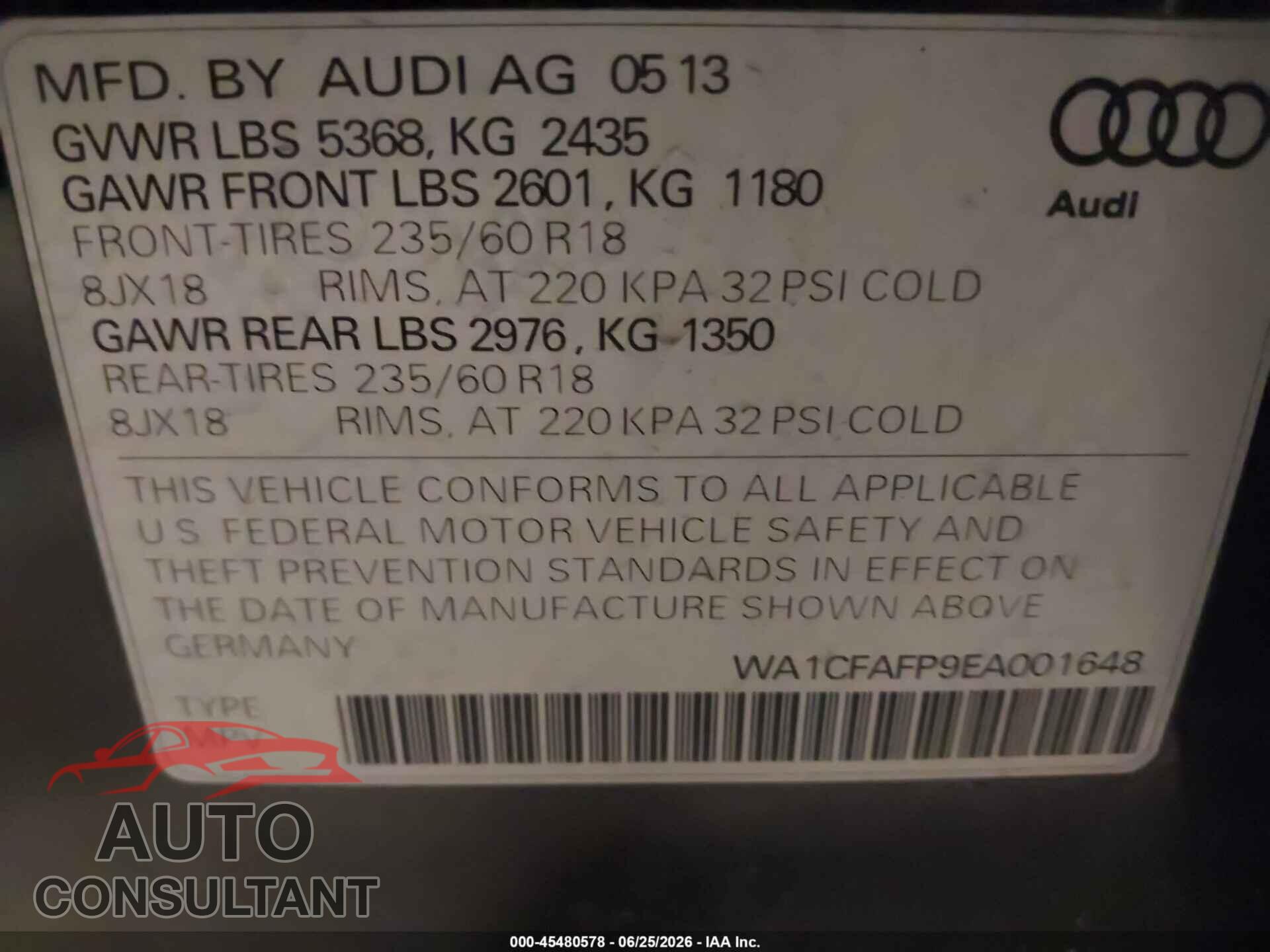 AUDI Q5 2014 - WA1CFAFP9EA001648
