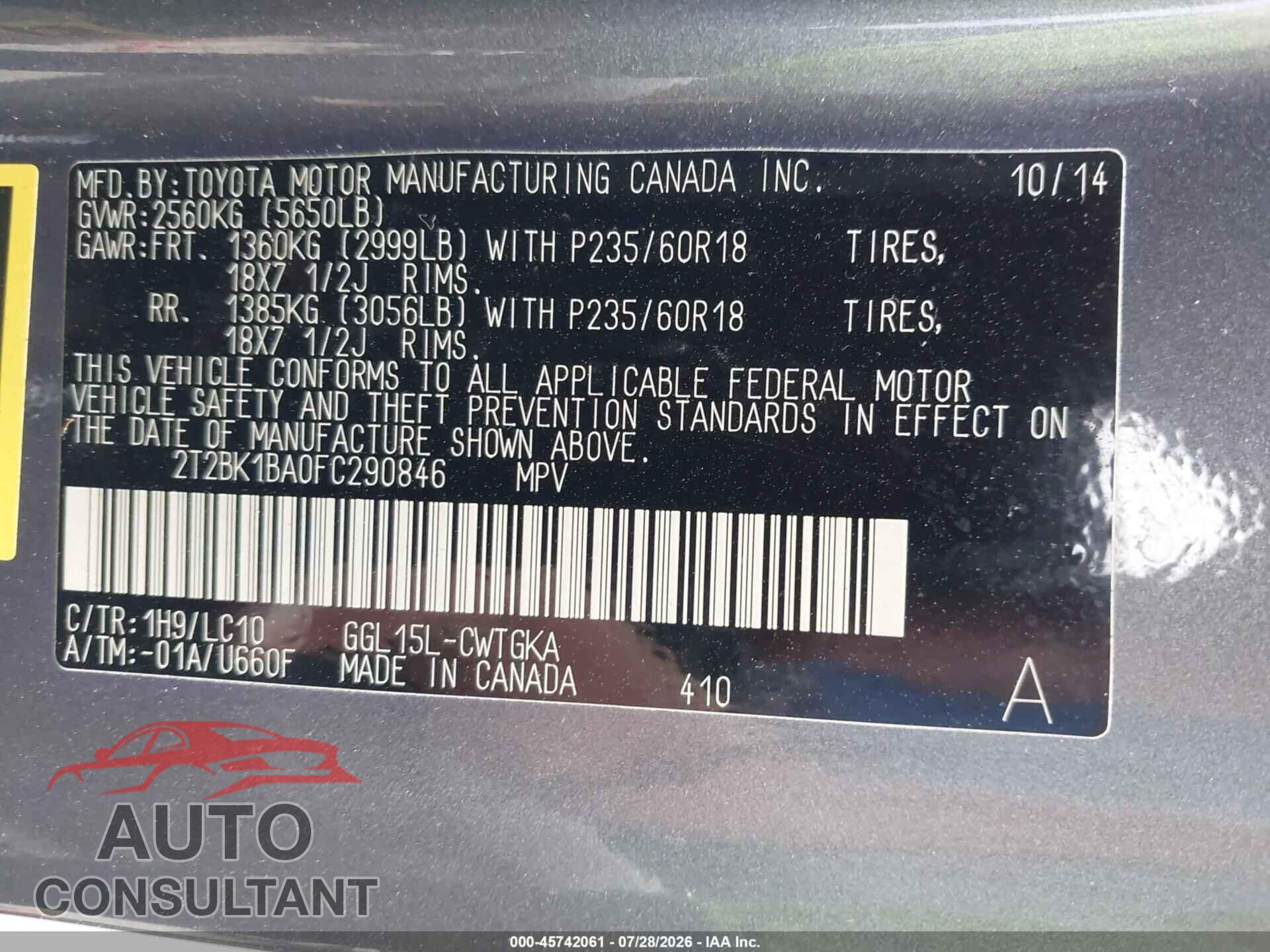 LEXUS RX 2015 - 2T2BK1BA0FC290846