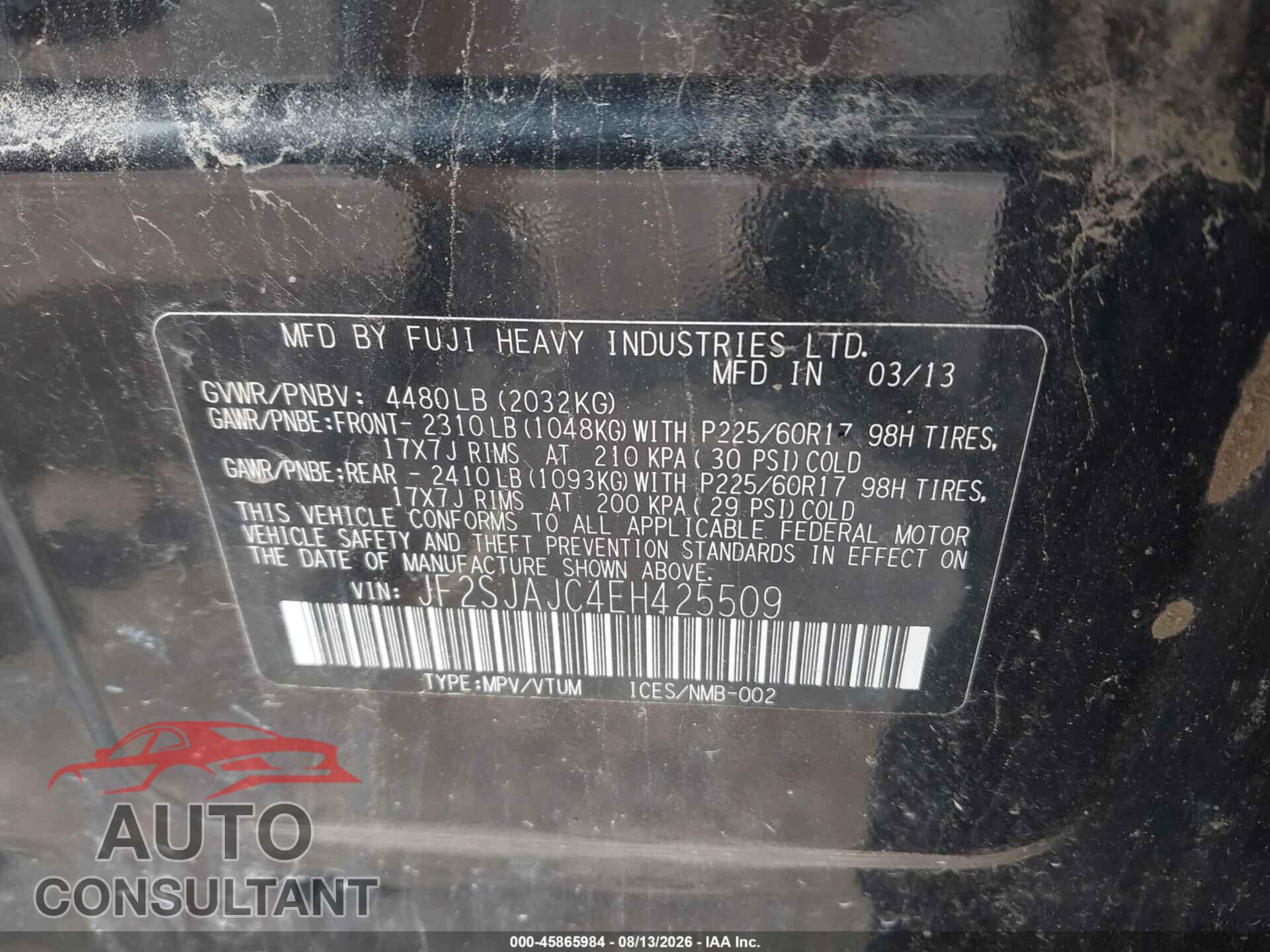 SUBARU FORESTER 2014 - JF2SJAJC4EH425509