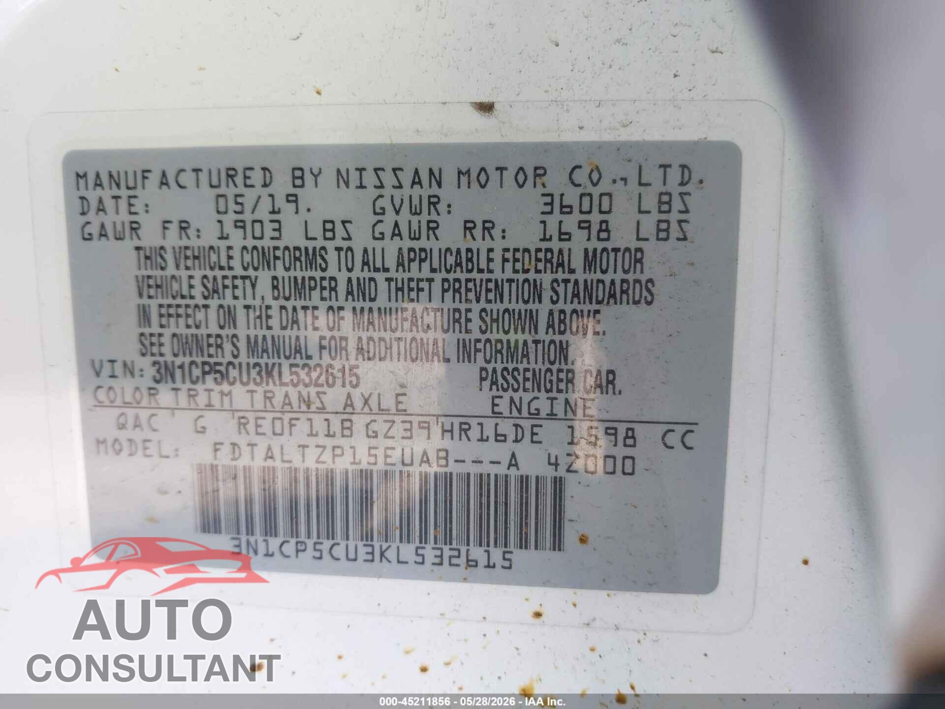 NISSAN KICKS 2019 - 3N1CP5CU3KL532615