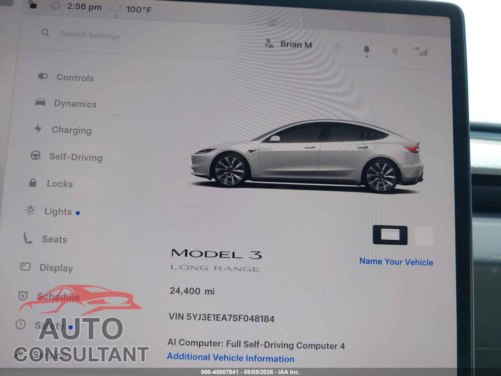 TESLA MODEL 3 2025 - 5YJ3E1EA7SF048184