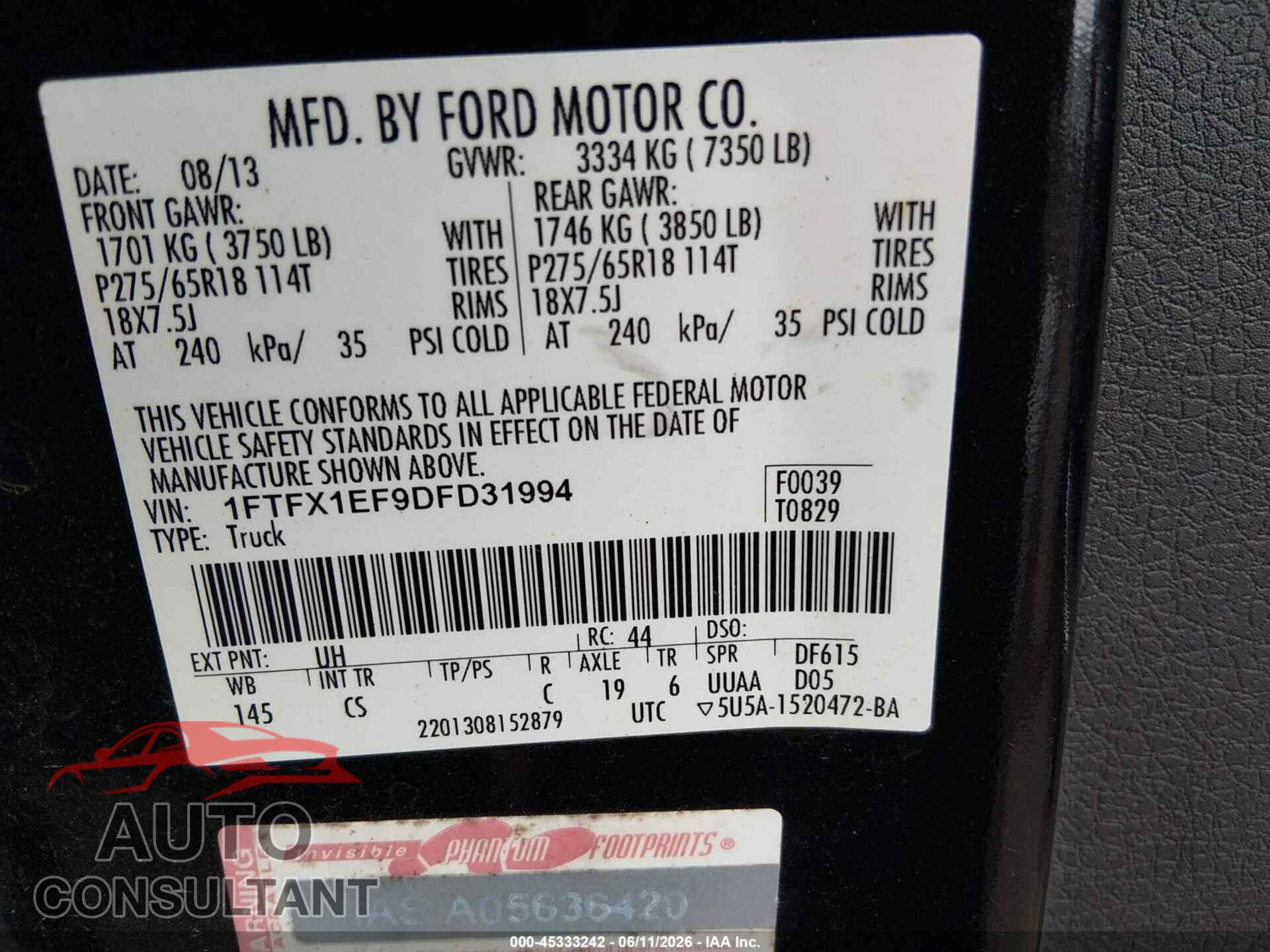 FORD F-150 2013 - 1FTFX1EF9DFD31994
