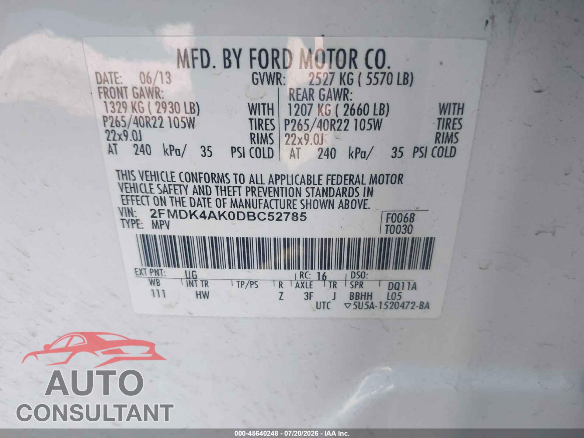 FORD EDGE 2013 - 2FMDK4AK0DBC52785