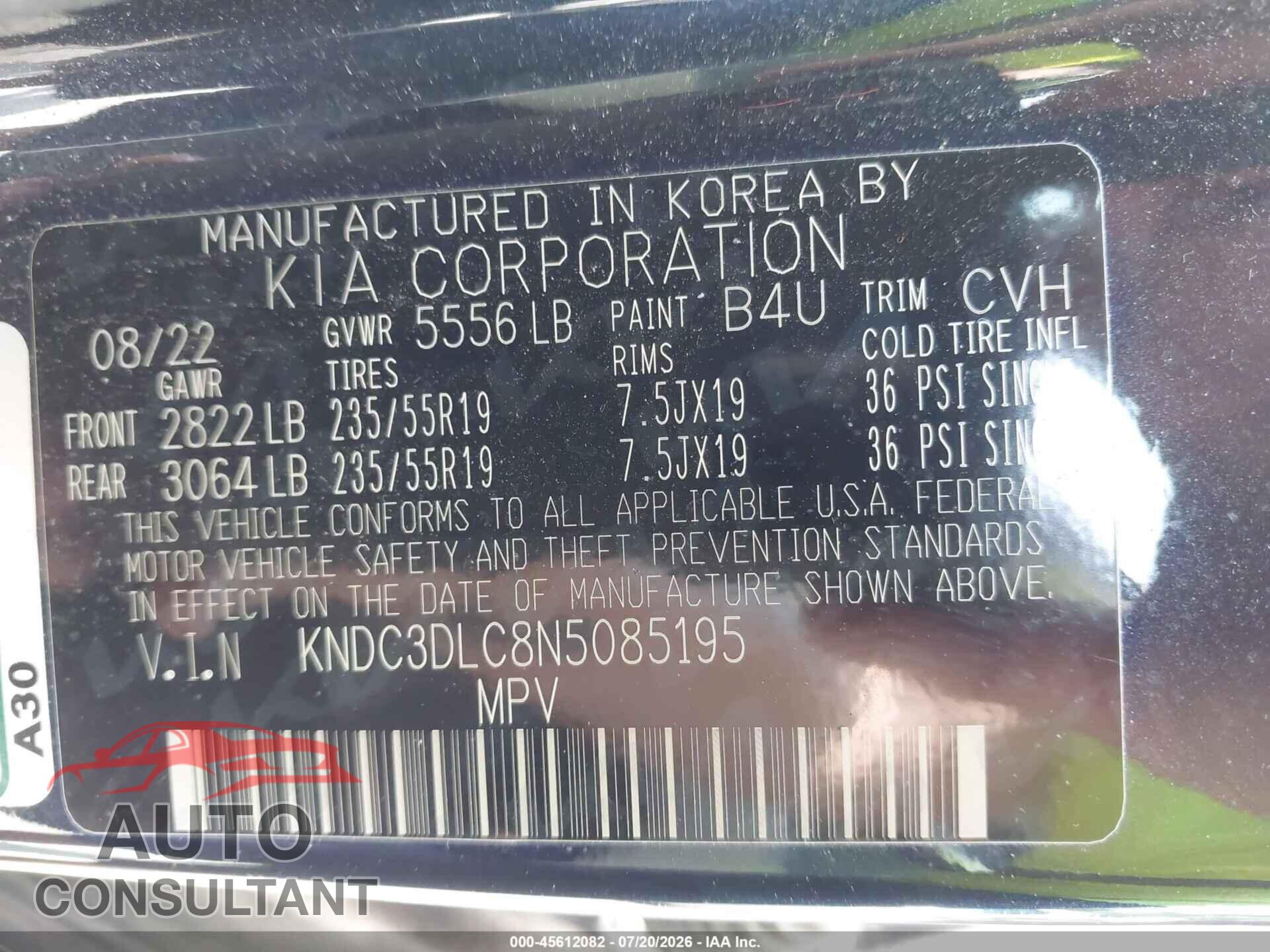 KIA EV6 2022 - KNDC3DLC8N5085195
