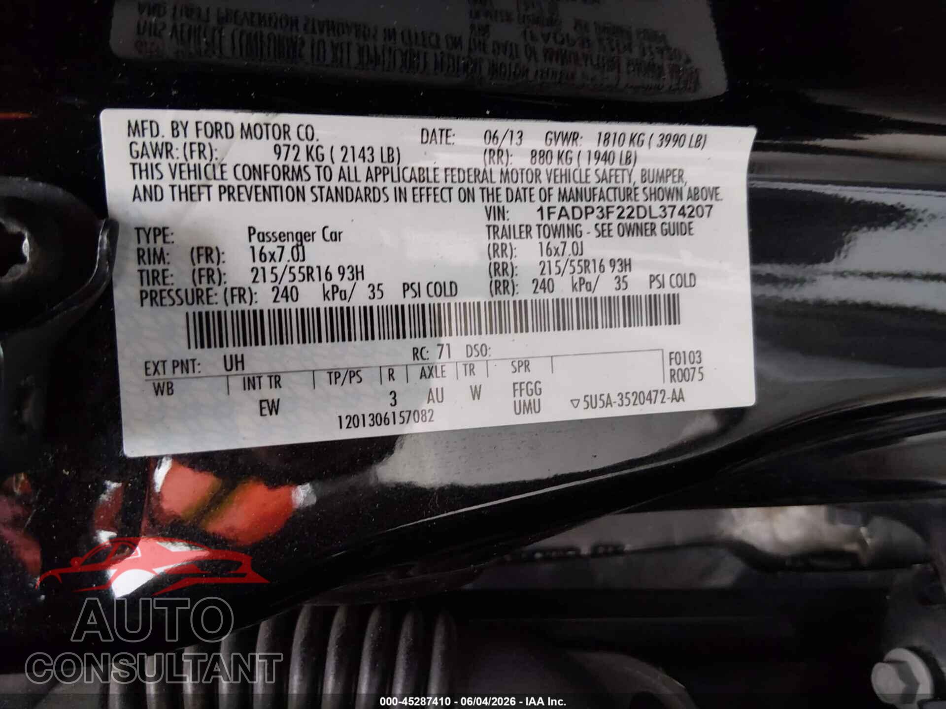 FORD FOCUS 2013 - 1FADP3F22DL374207