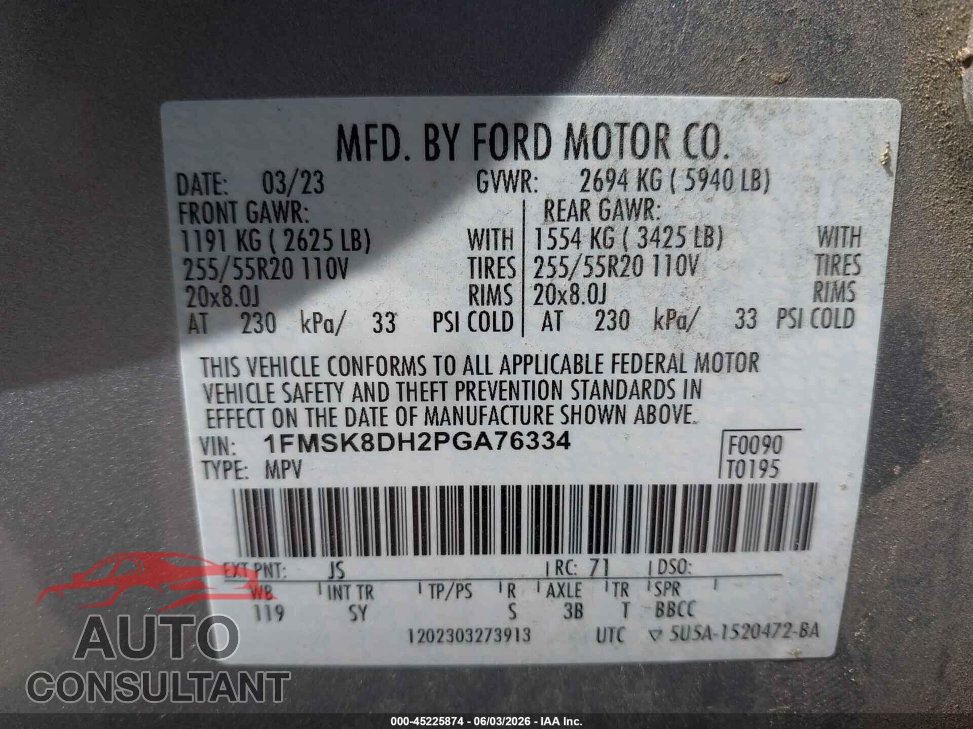 FORD EXPLORER 2023 - 1FMSK8DH2PGA76334