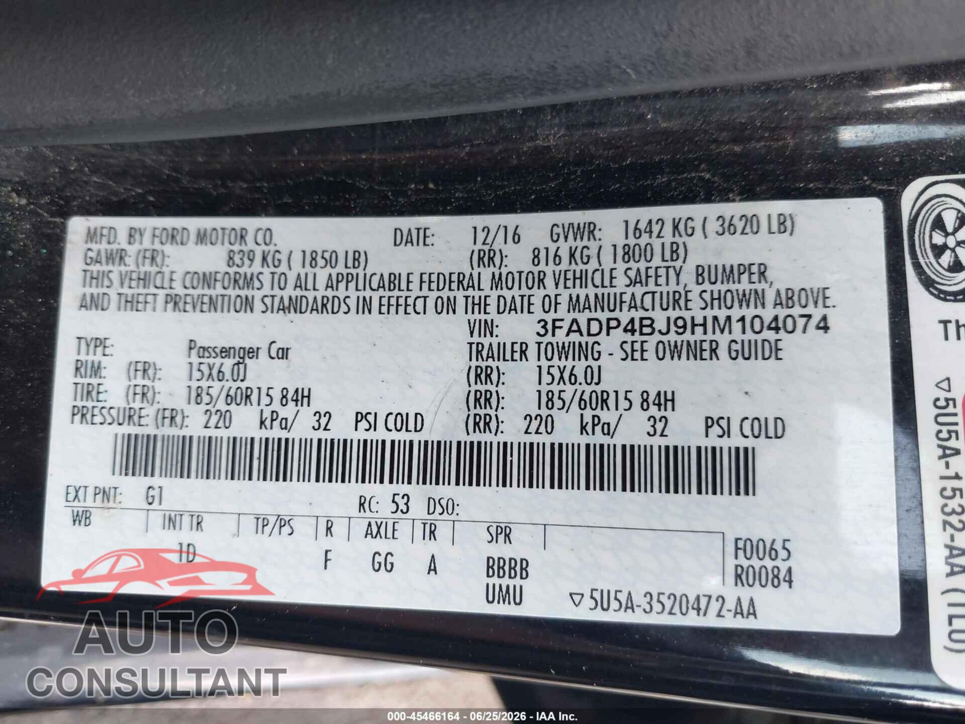 FORD FIESTA 2017 - 3FADP4BJ9HM104074