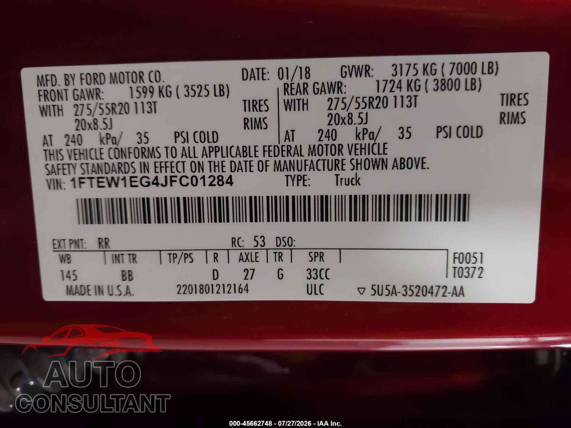 FORD F-150 2018 - 1FTEW1EG4JFC01284