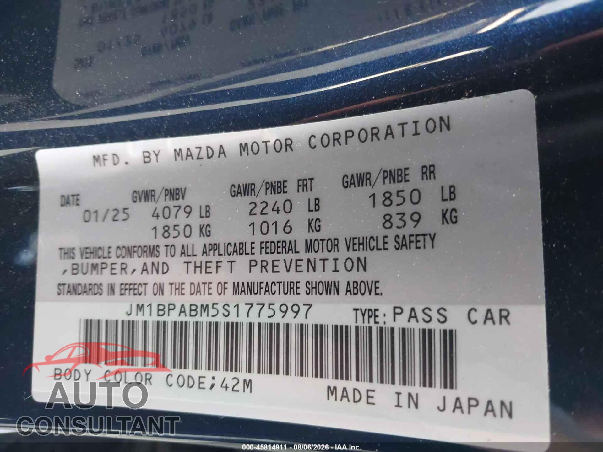 MAZDA MAZDA3 2025 - JM1BPABM5S1775997