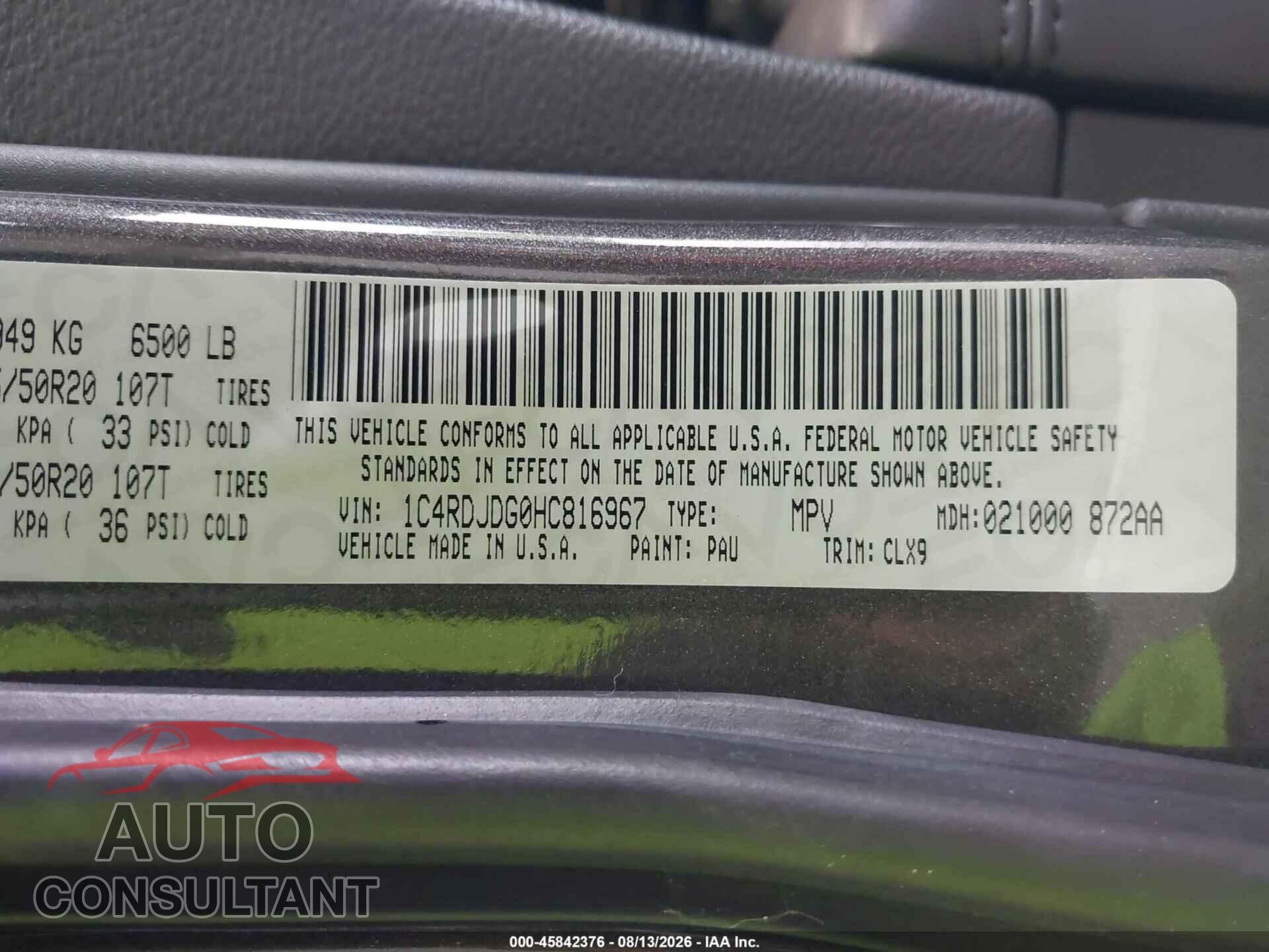 DODGE DURANGO 2017 - 1C4RDJDG0HC816967