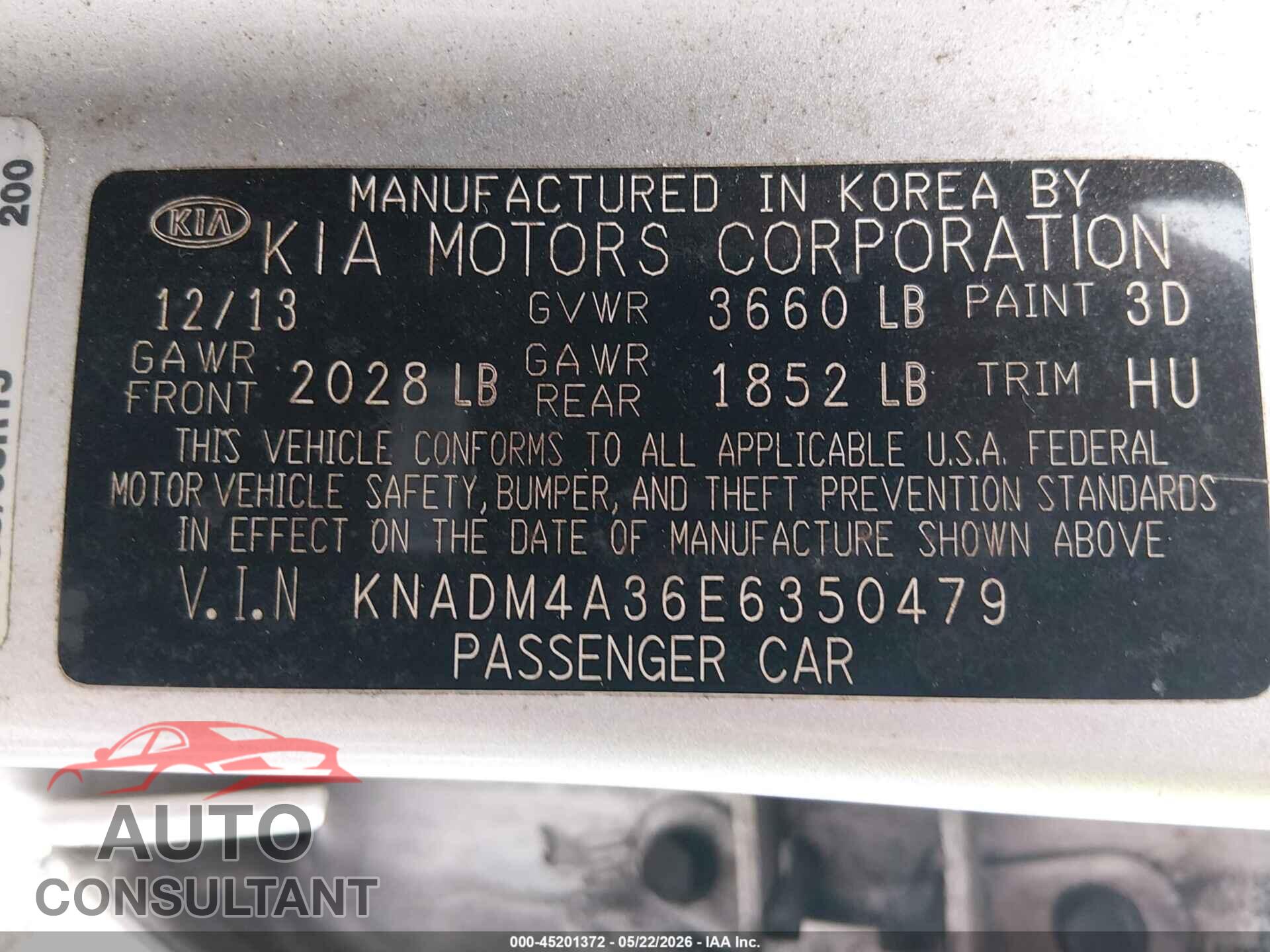 KIA RIO 2014 - KNADM4A36E6350479