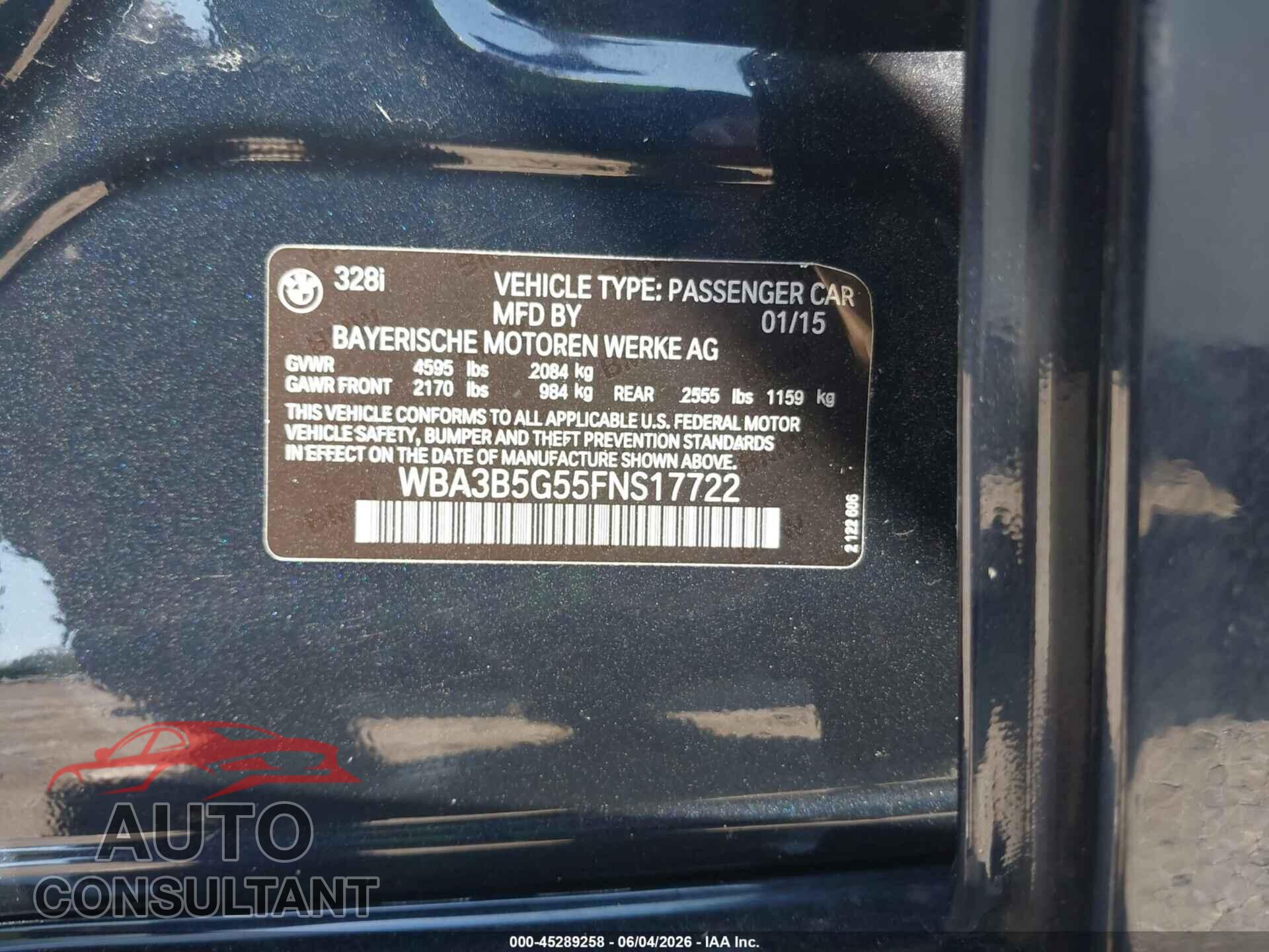 BMW 328I 2015 - WBA3B5G55FNS17722