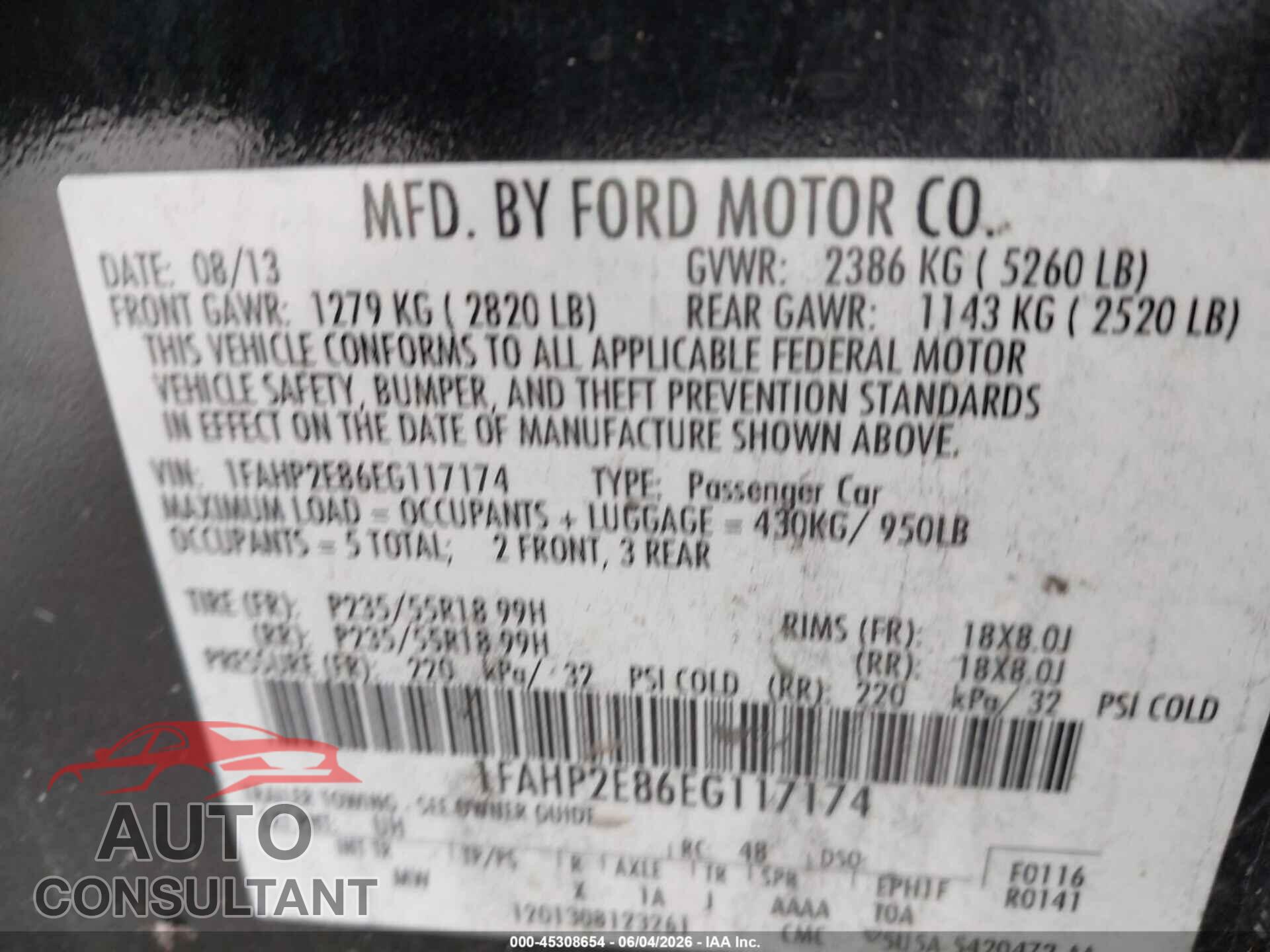 FORD TAURUS 2014 - 1FAHP2E86EG117174